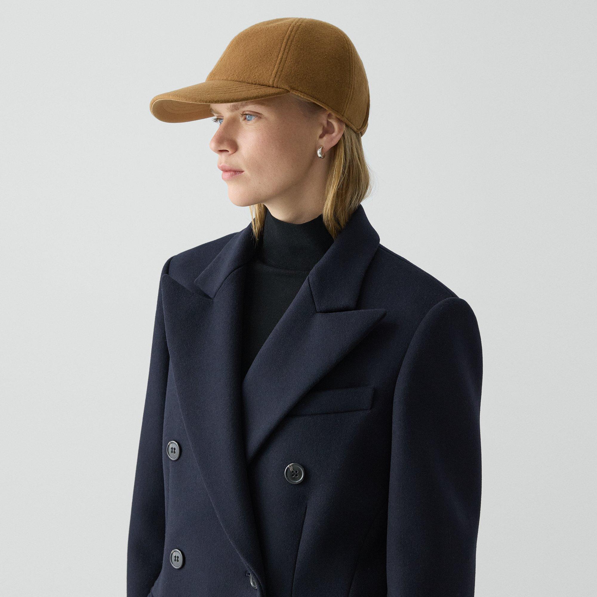Theory Baseball Cap In Double-face Wool-cashmere In Brown