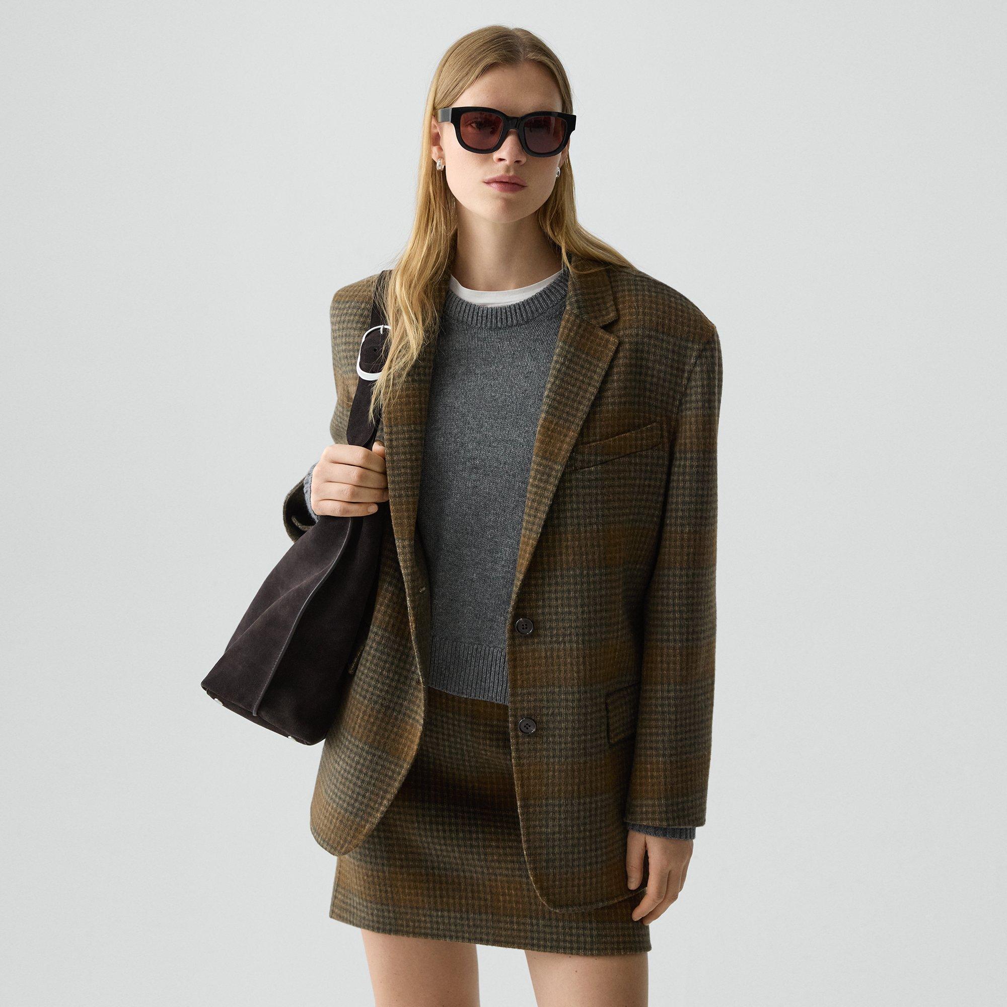 Theory Oversized Blazer In Double-face Wool-cashmere In Multi