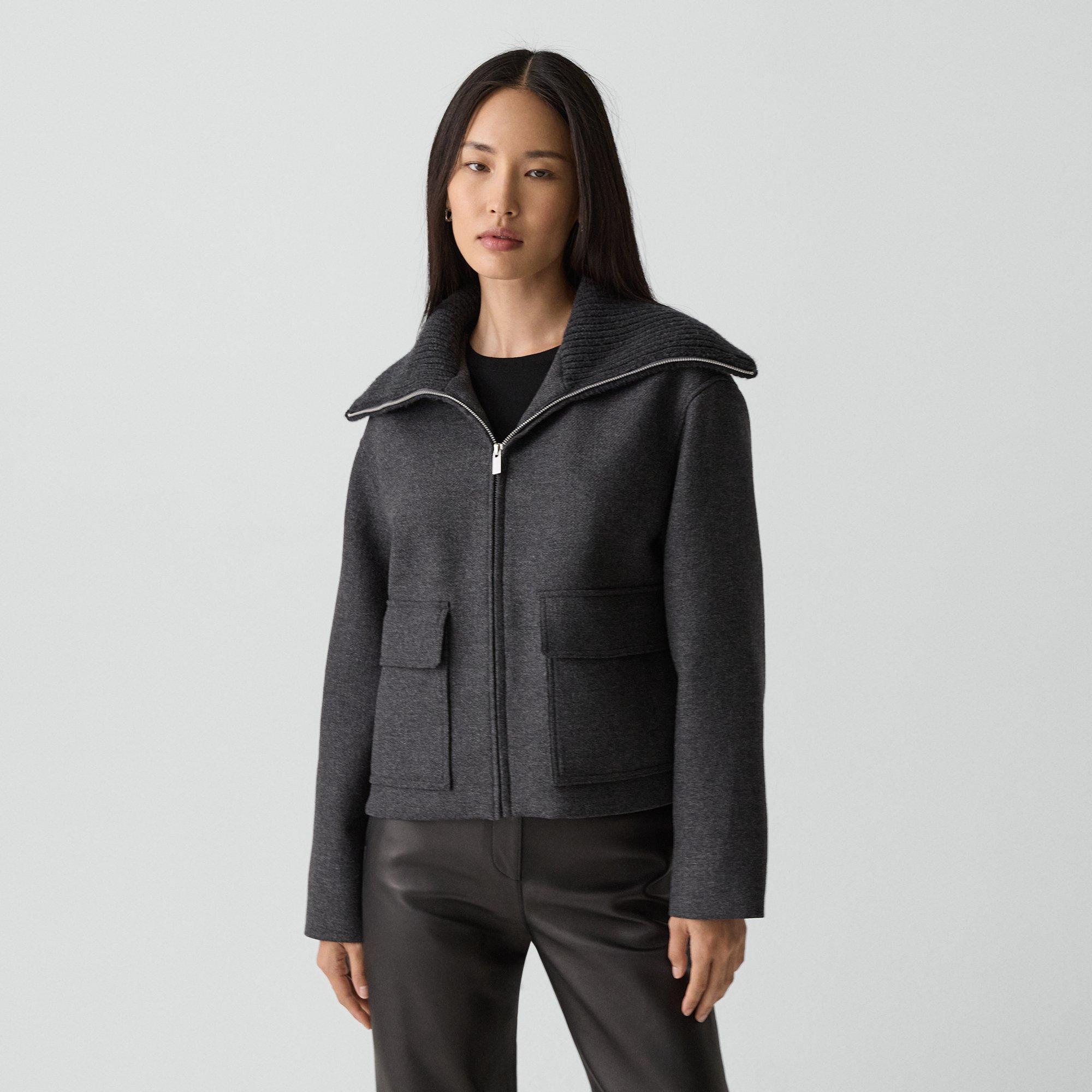 Theory Wing Collar Jacket In Wool In Black