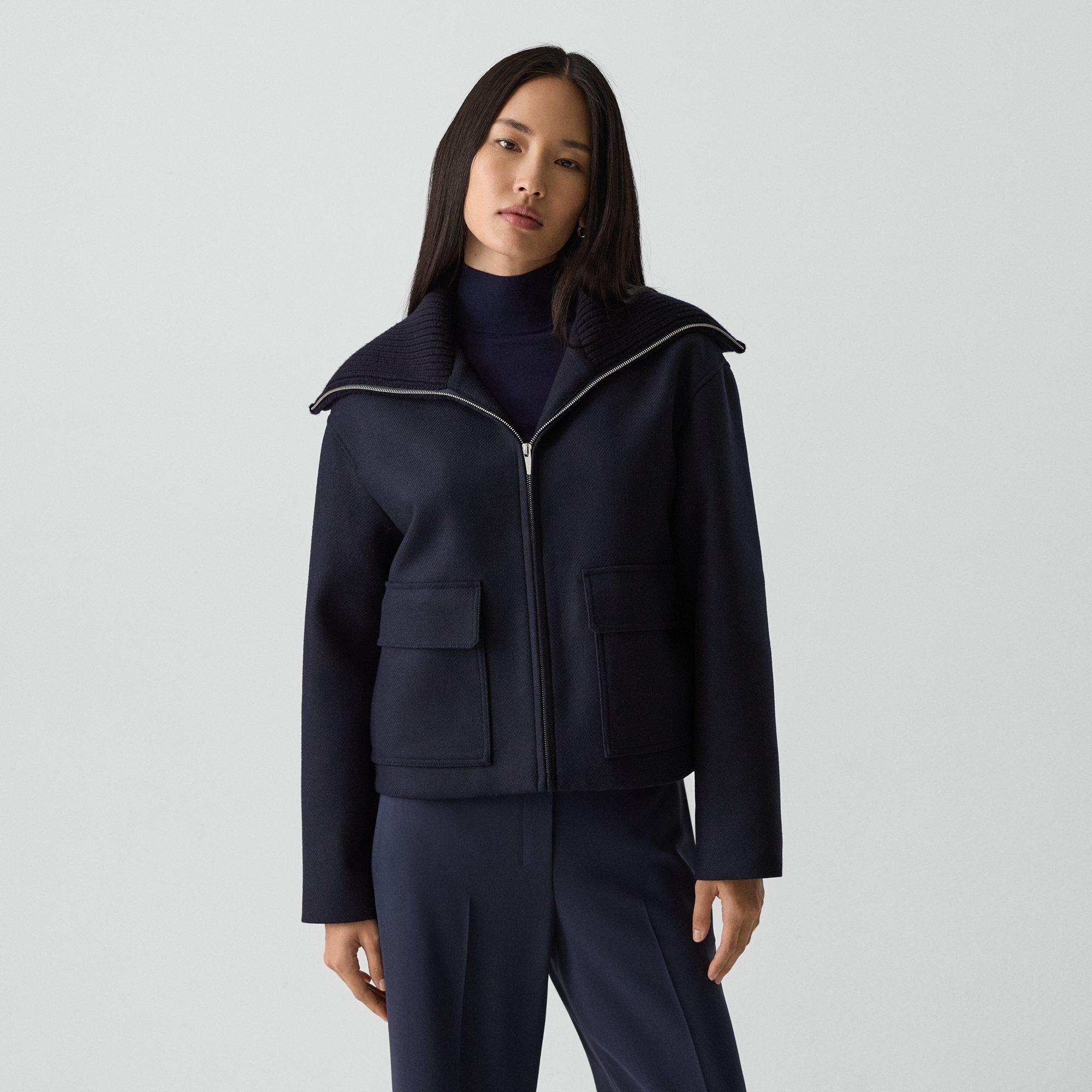 Theory Wing Collar Jacket In Wool In Blue