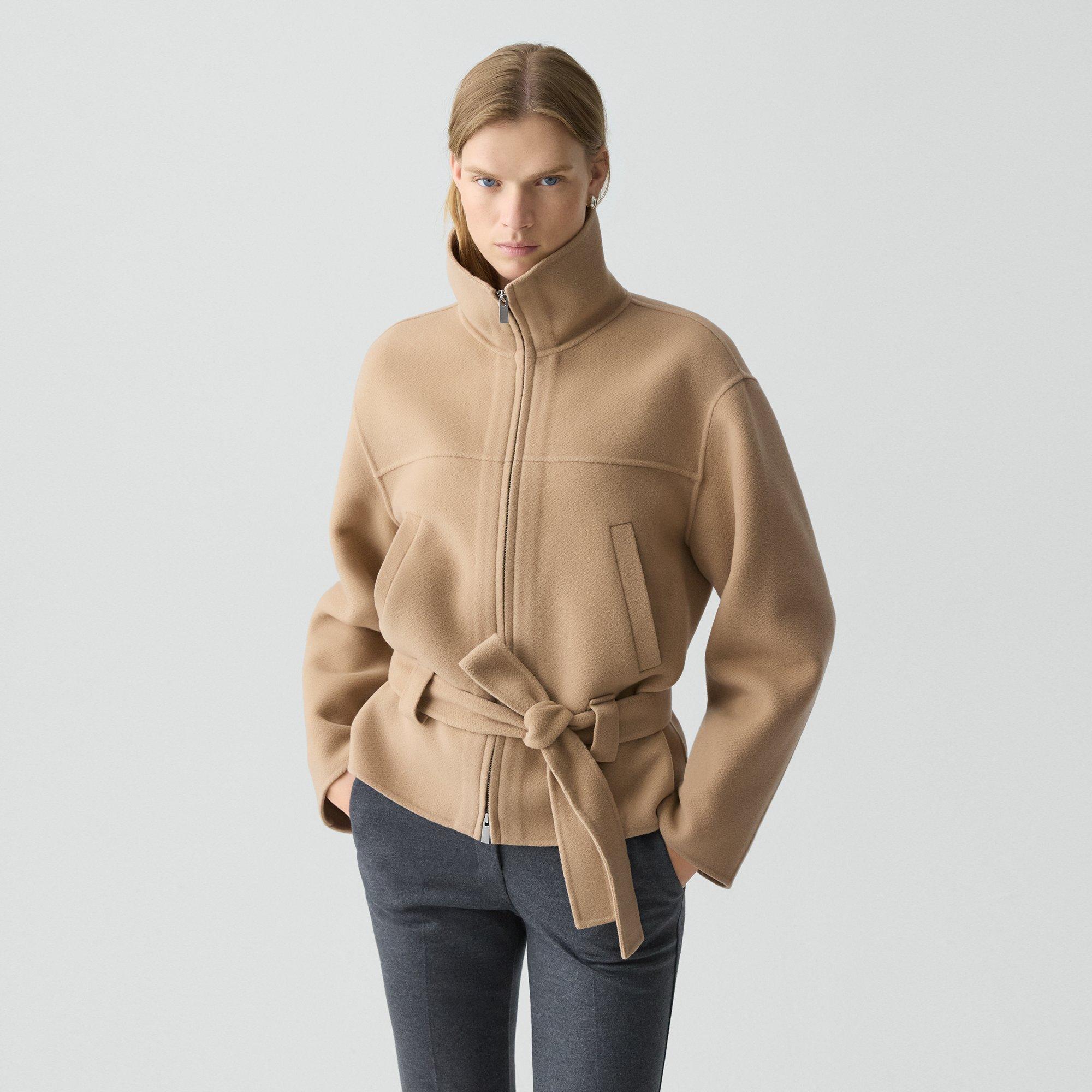 Theory Cropped Anorak Jacket In Textured Wool-cashmere In Brown