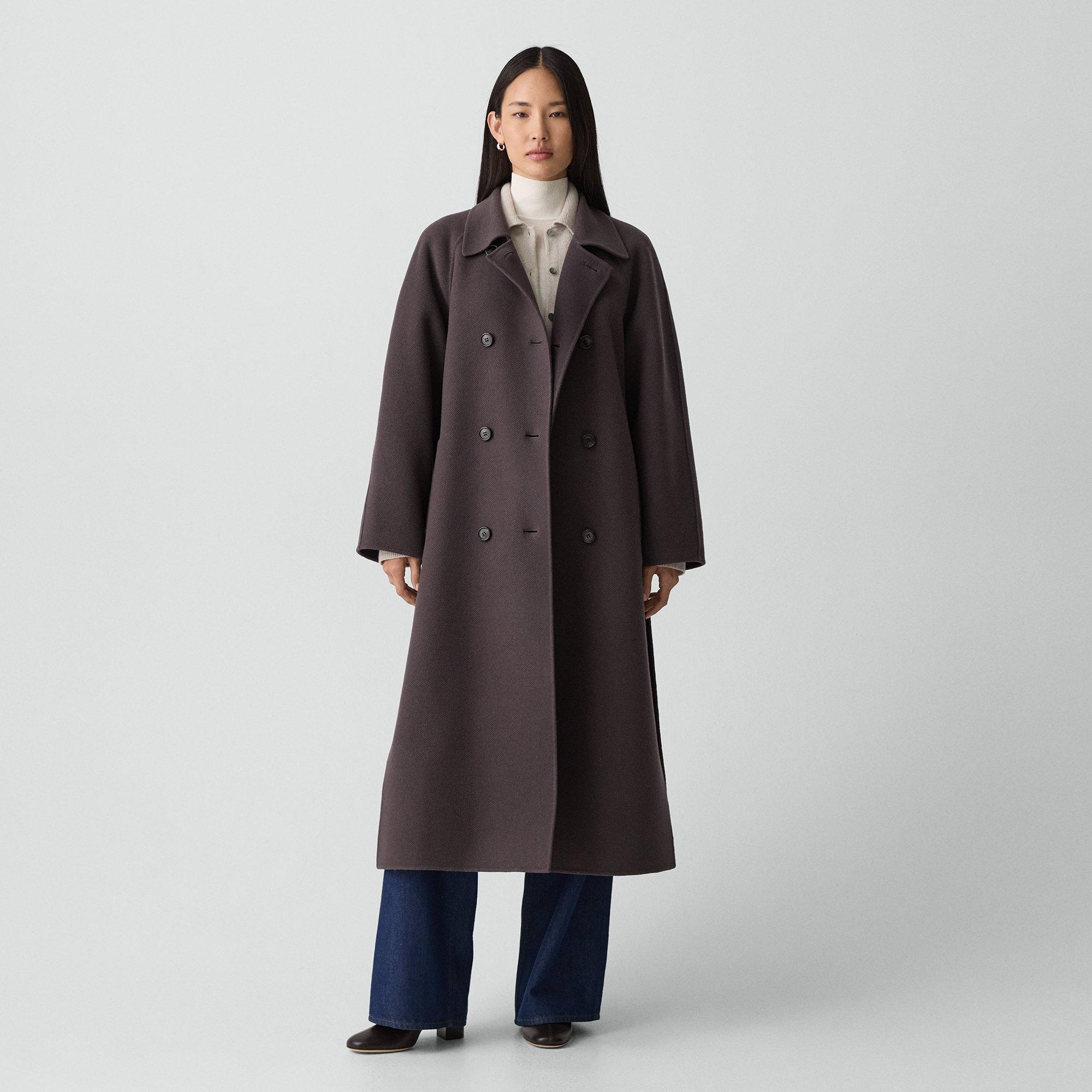 Theory Long Double-breasted Coat In Textured Wool-cashmere In Burgundy