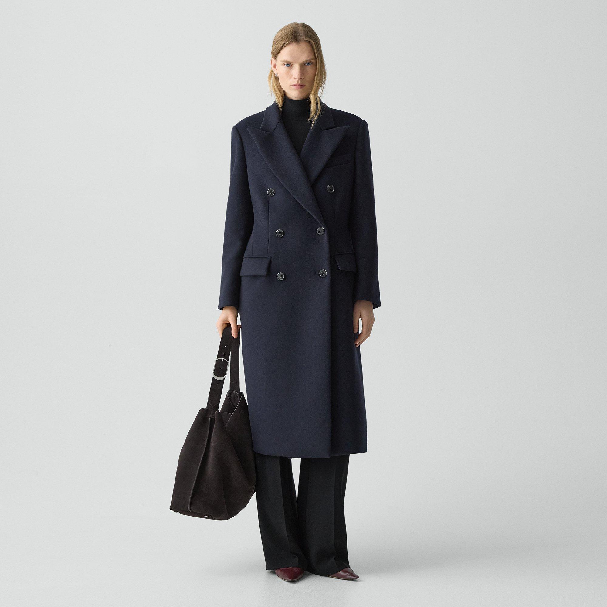 Theory Double-breasted Peacoat In Plush Melton In Blue