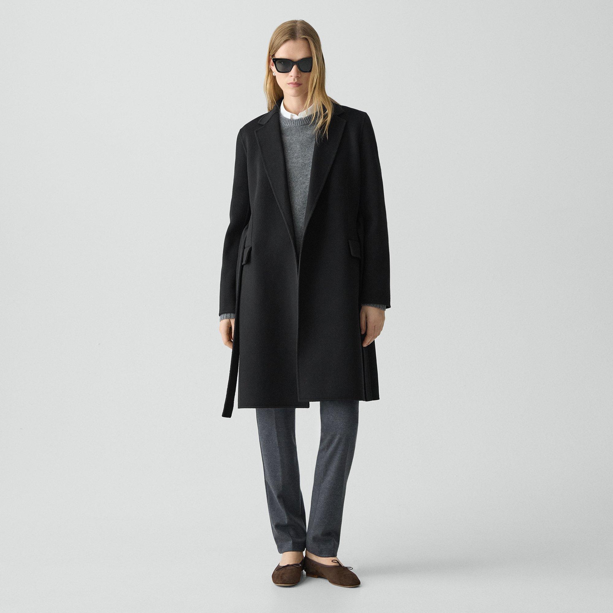 Theory Belted Coat In Double-face Wool-cashmere In Black