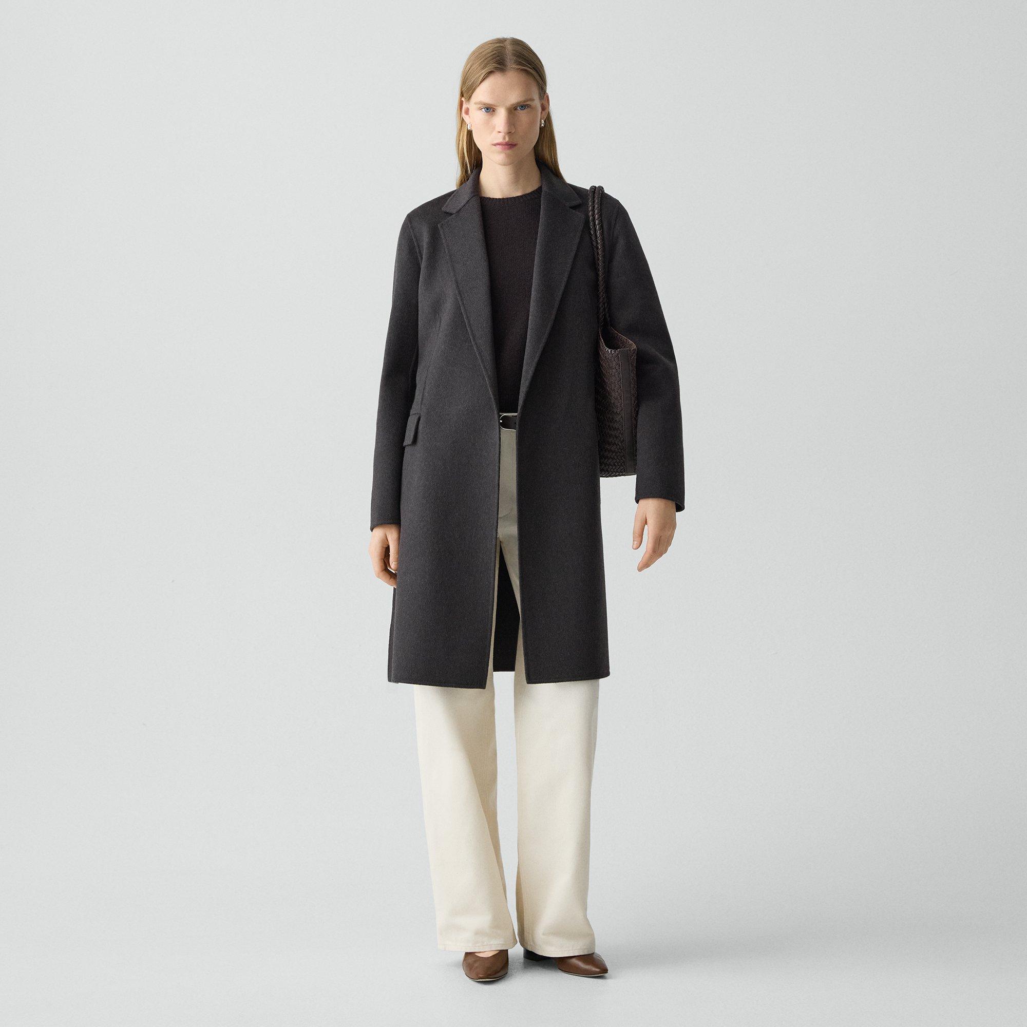 Theory Belted Coat In Double-face Wool-cashmere In Brown
