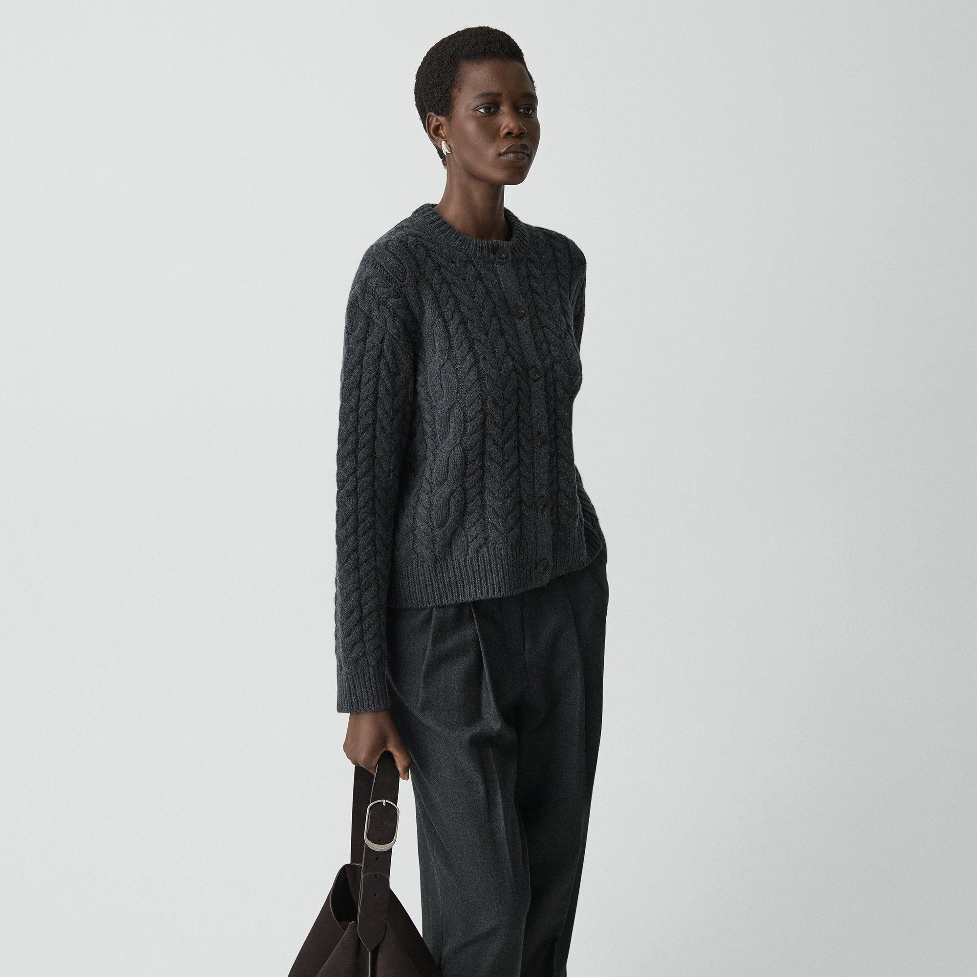 Theory Cable-knit Cardigan In Felted Wool-cashmere In Gray