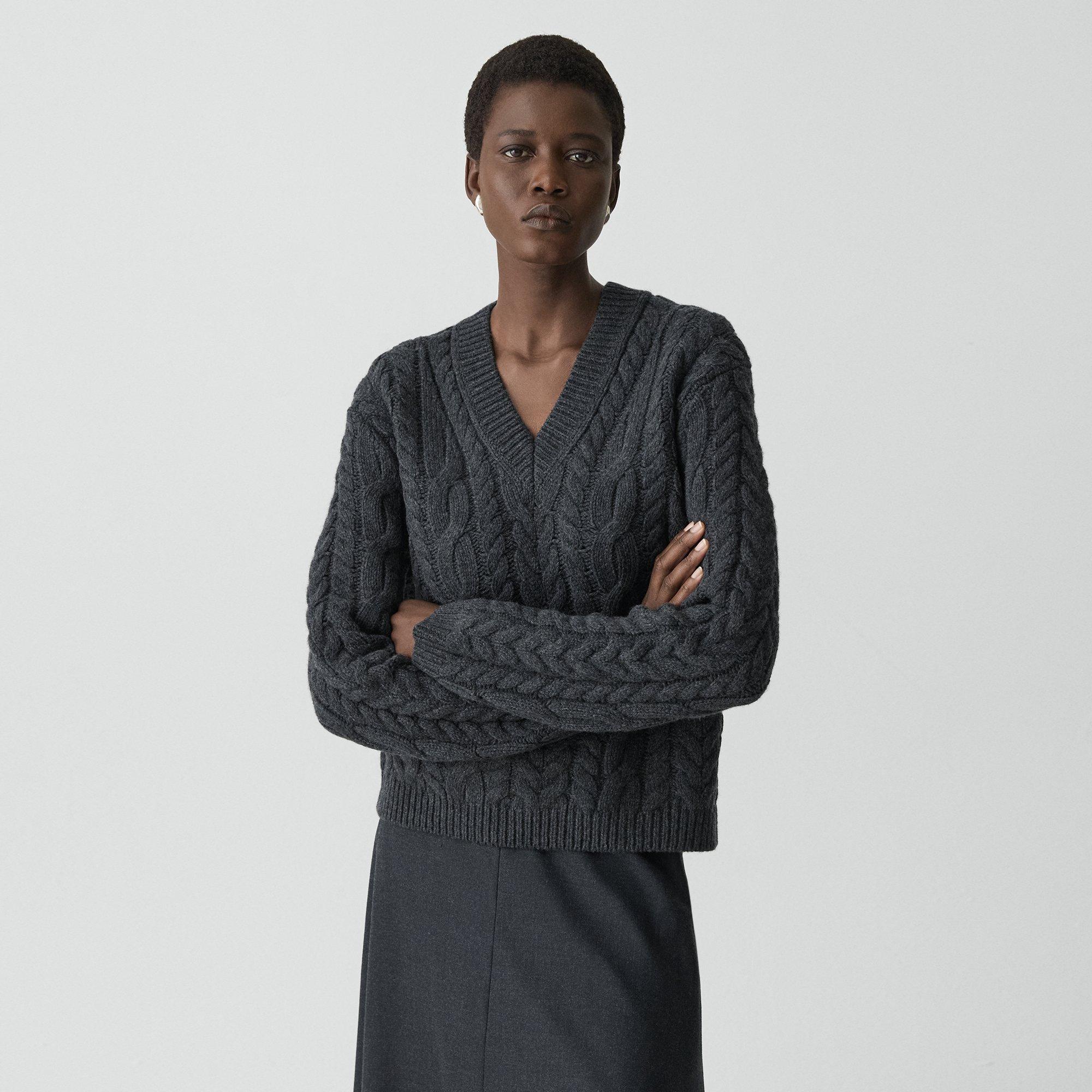 Theory Cable-knit Sweater In Felted Wool-cashmere In Gray