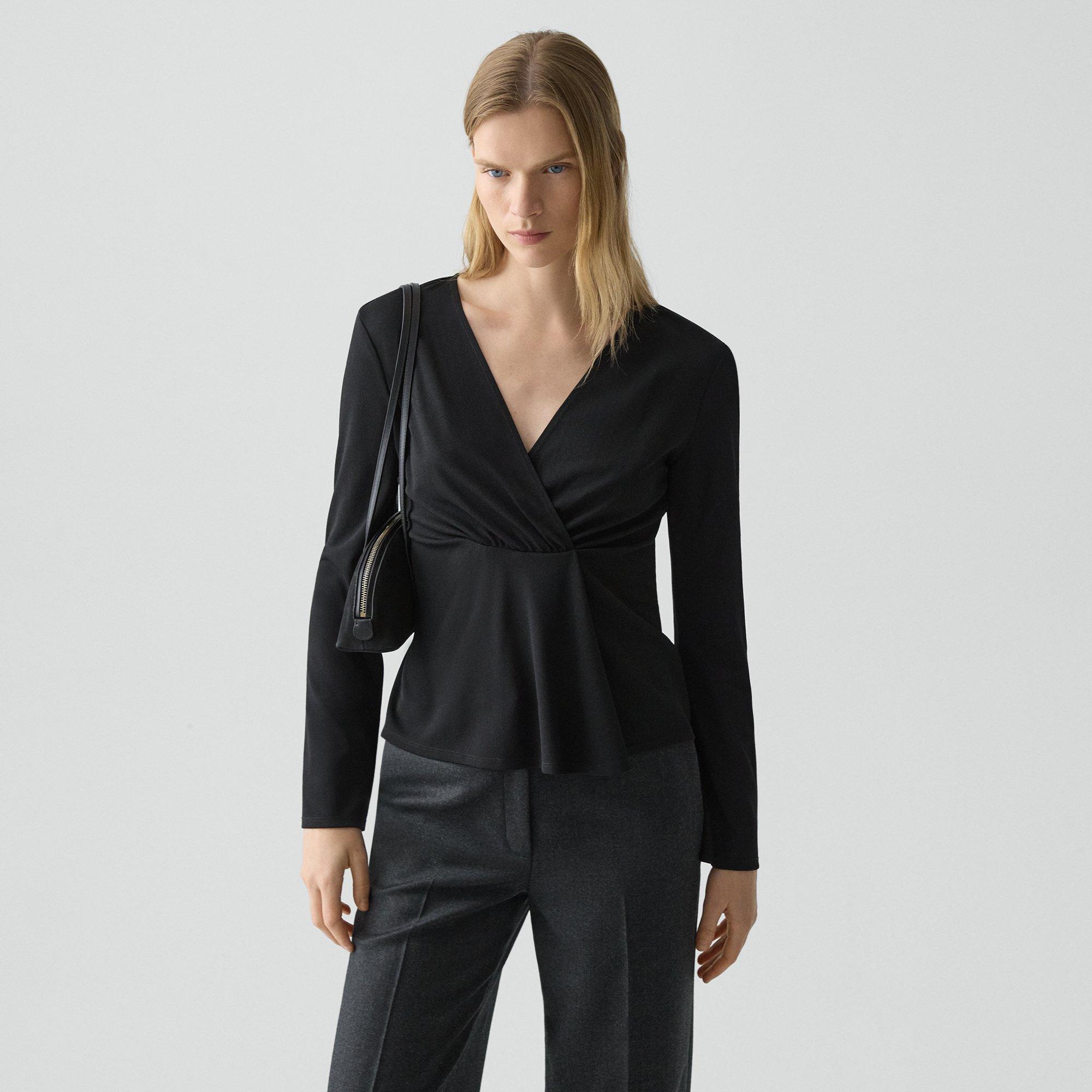 Theory Gathered Top In Crepe Jersey In Black
