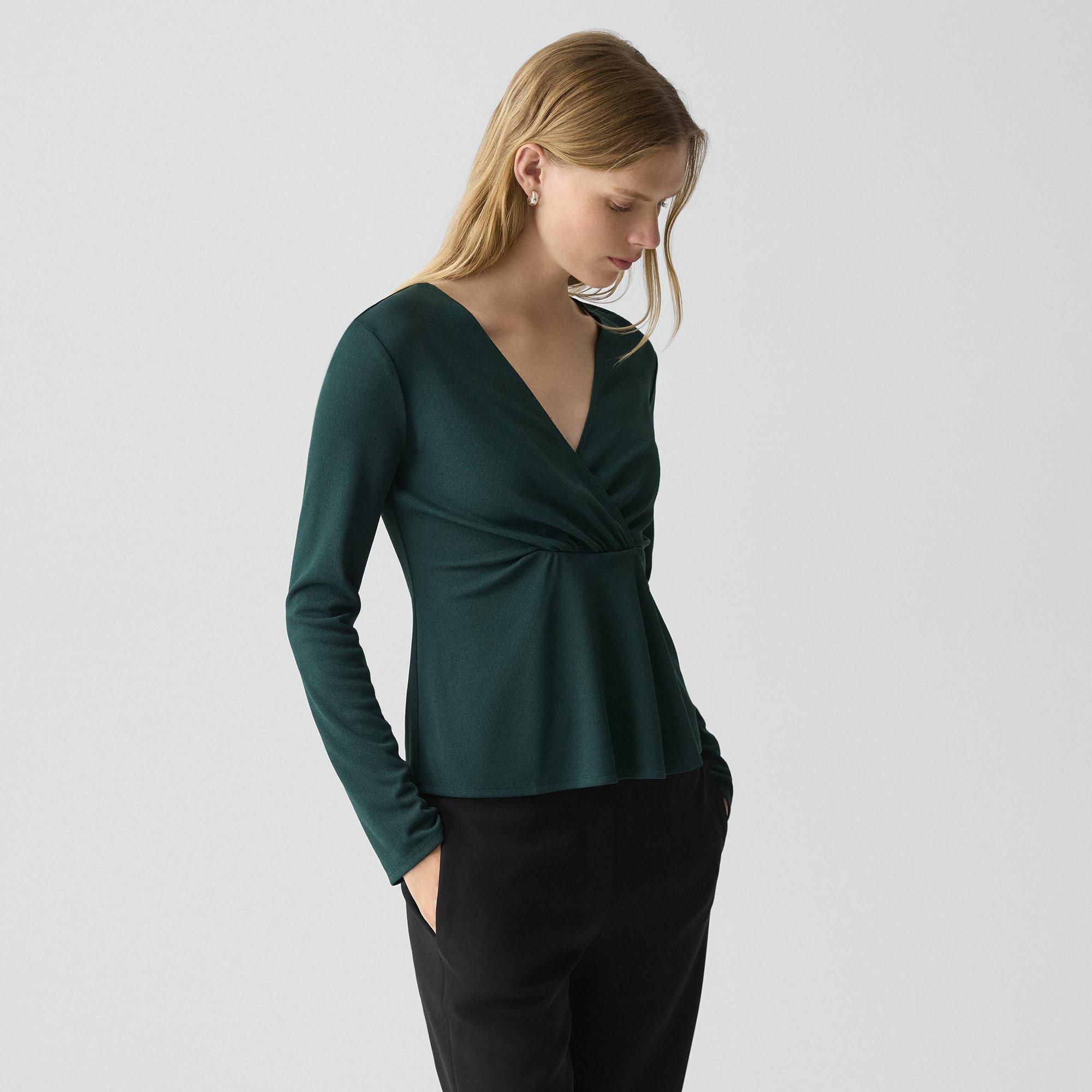Theory Gathered Top In Crepe Jersey In Green