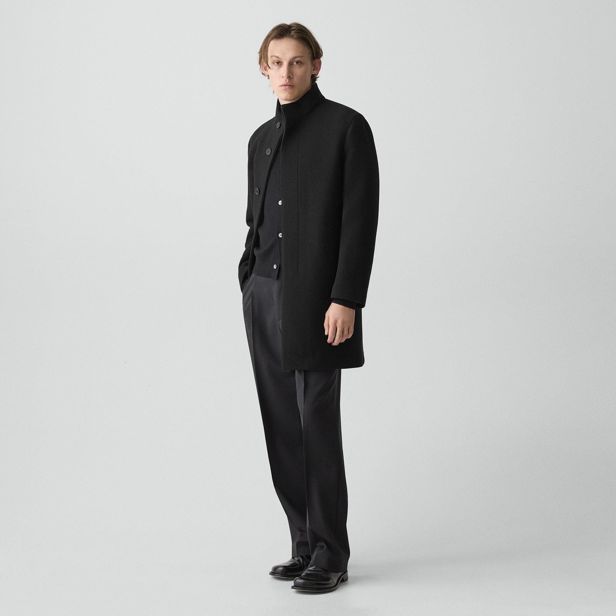 Theory Belvin Coat In Textured Wool-blend Melton In Black