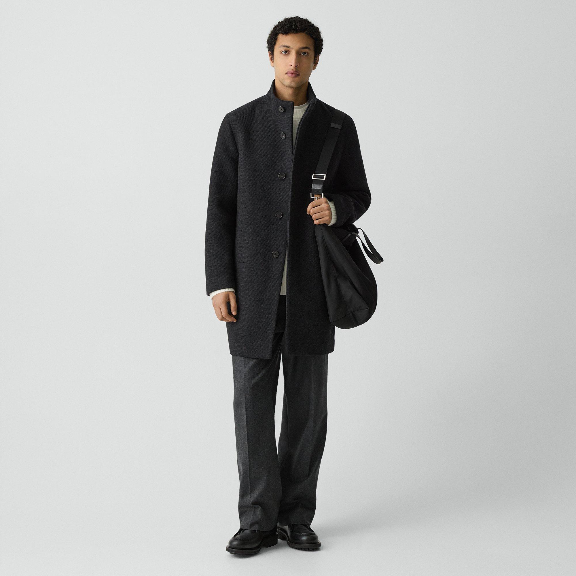 Theory Belvin Coat In Textured Wool-blend Melton In Black