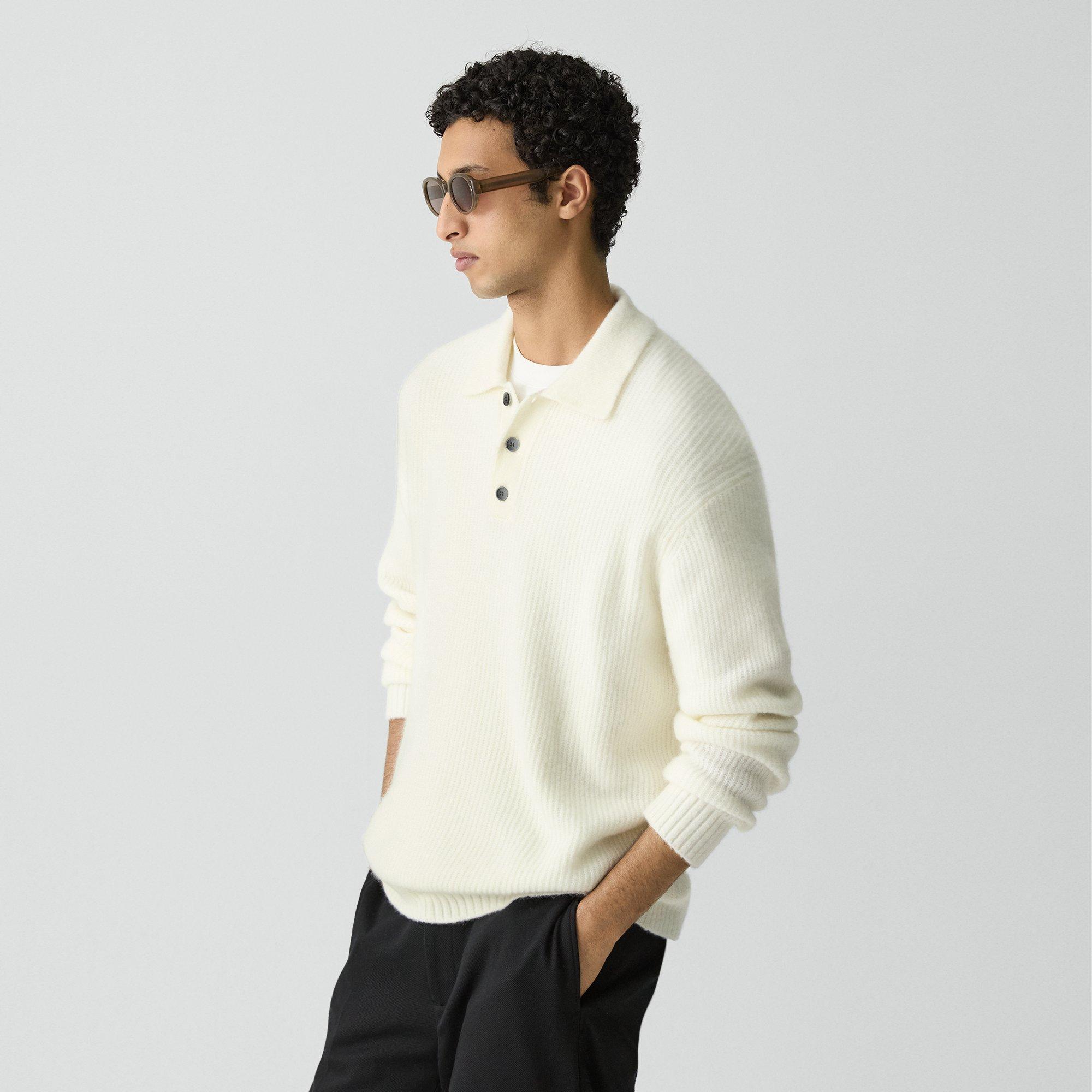 Theory Relaxed Polo Sweater In Astor Wool In Neutral