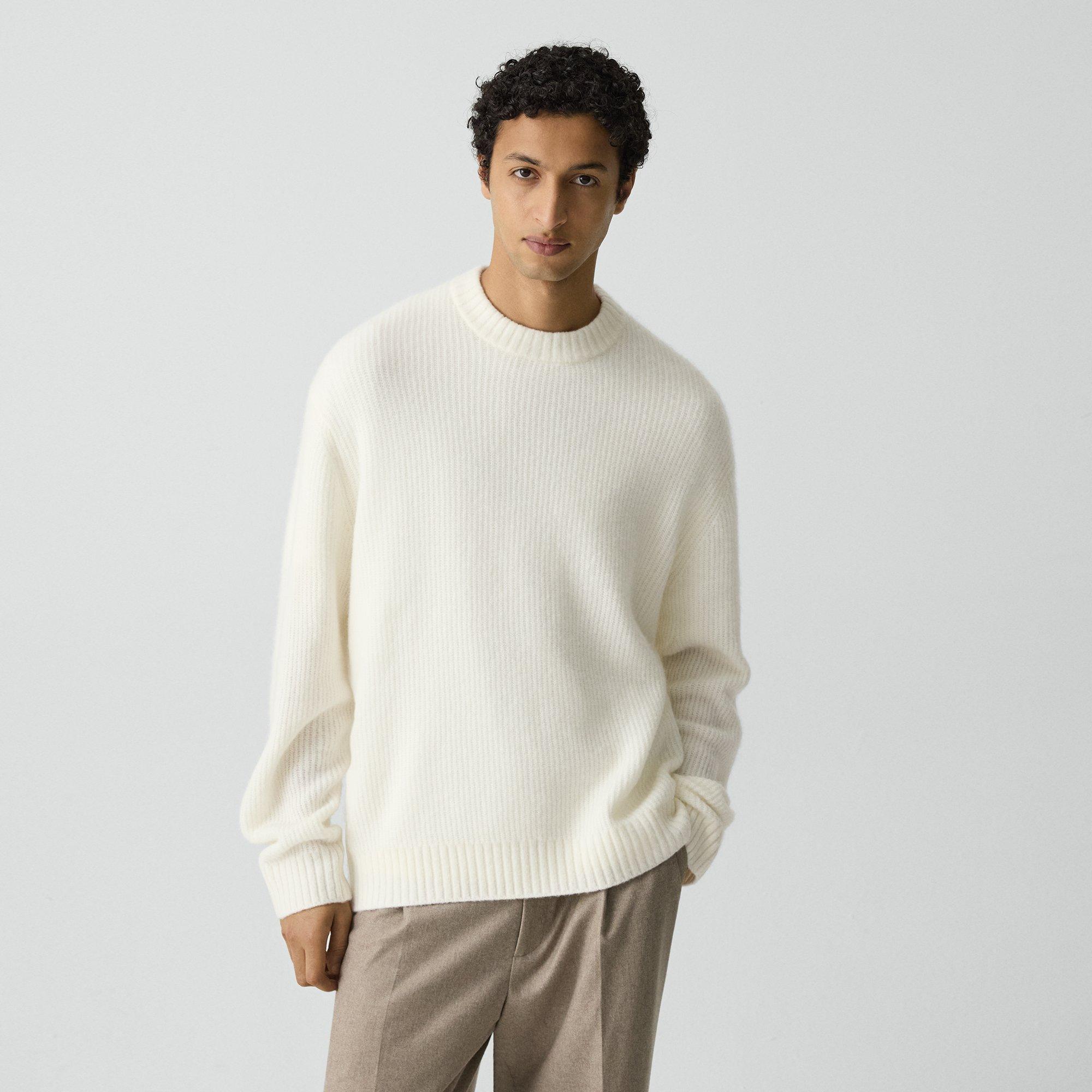 Theory Relaxed Crewneck Sweater In Astor Wool In White