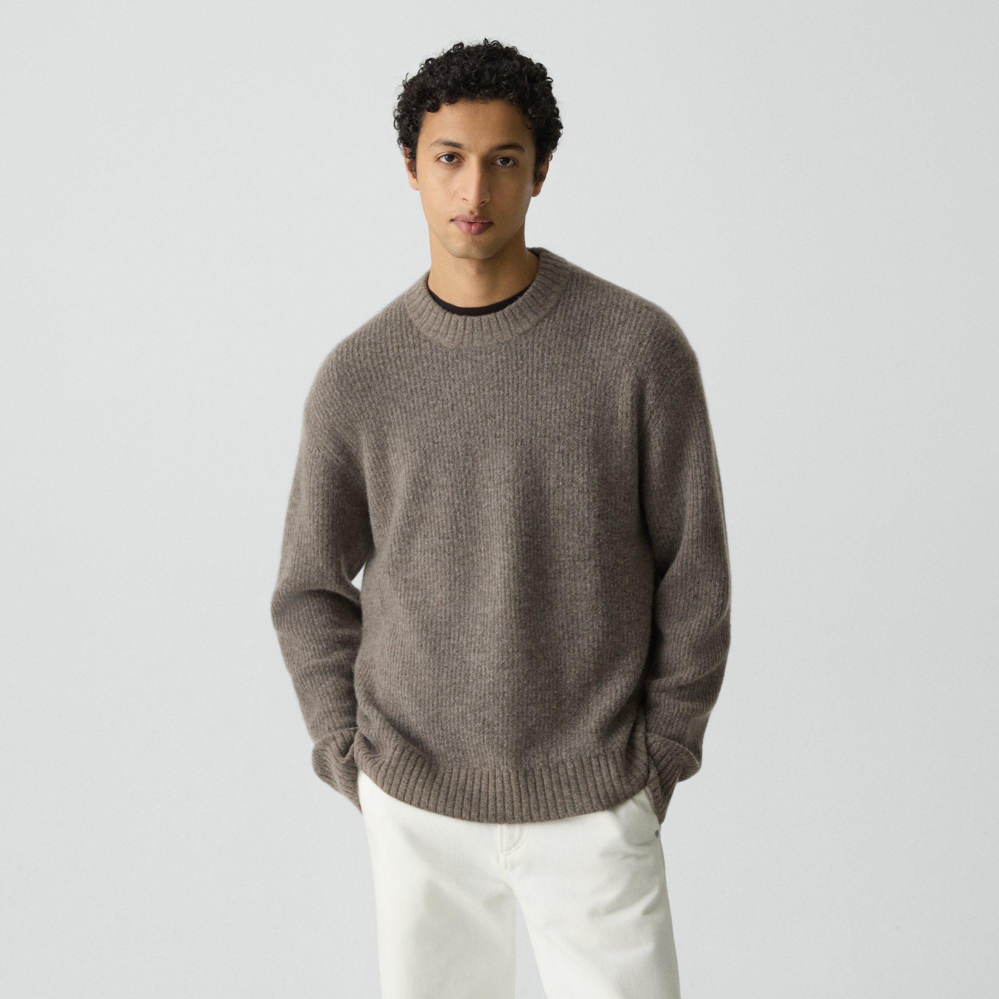 Theory Relaxed Crewneck Sweater In Astor Wool In Brown