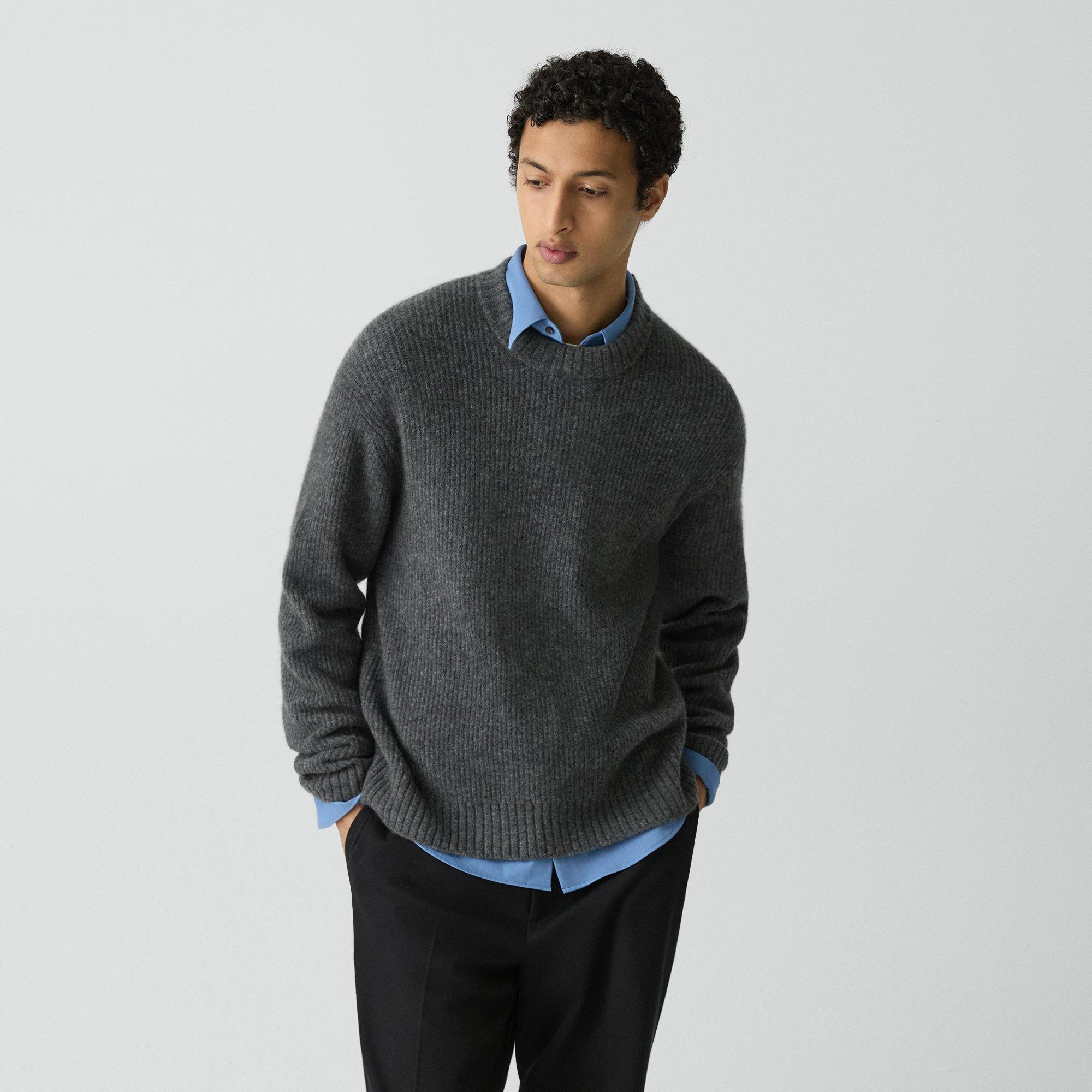 Theory Relaxed Crewneck Sweater In Astor Wool In Gray