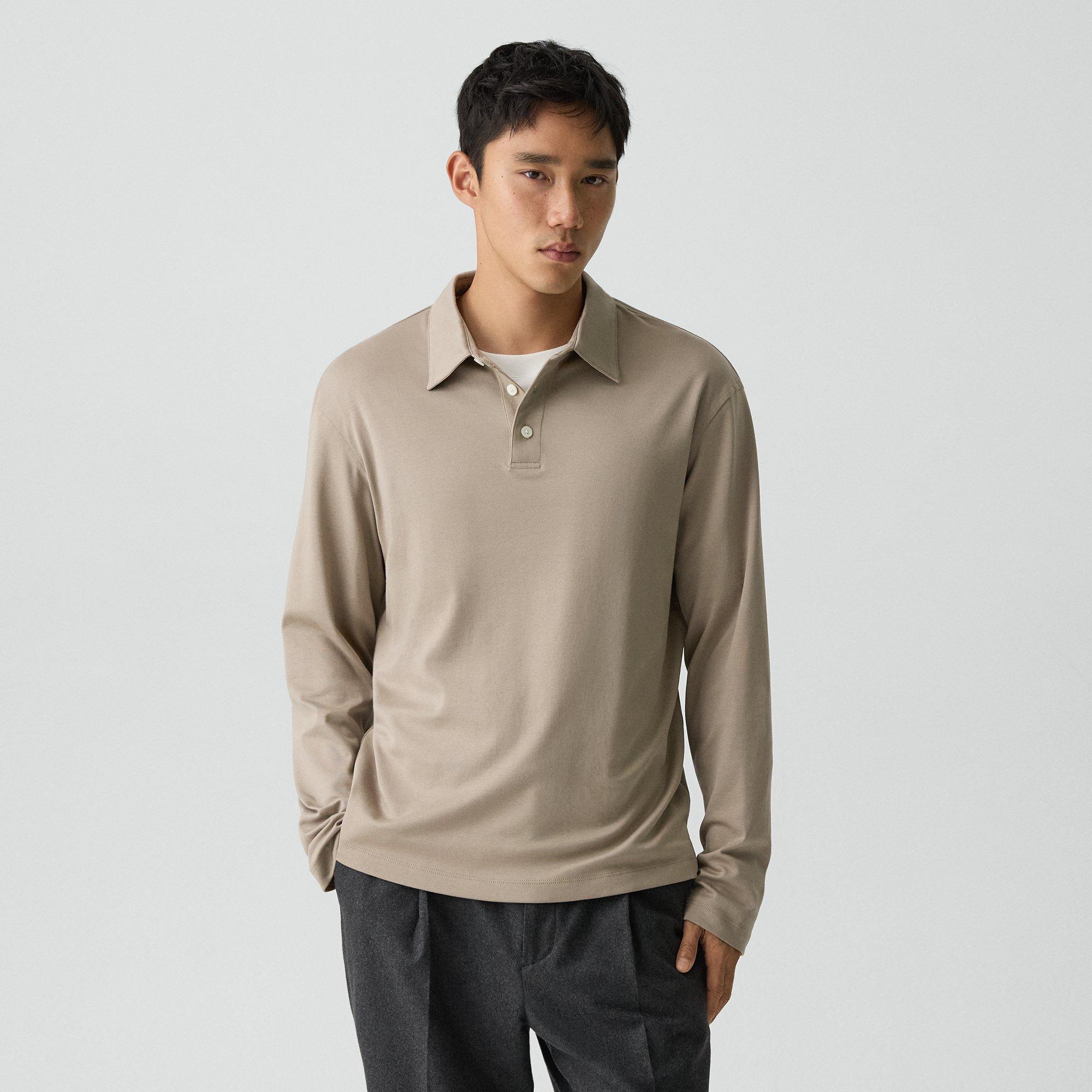 Theory Relaxed Long-sleeve Polo Shirt In Cotton Jersey In White