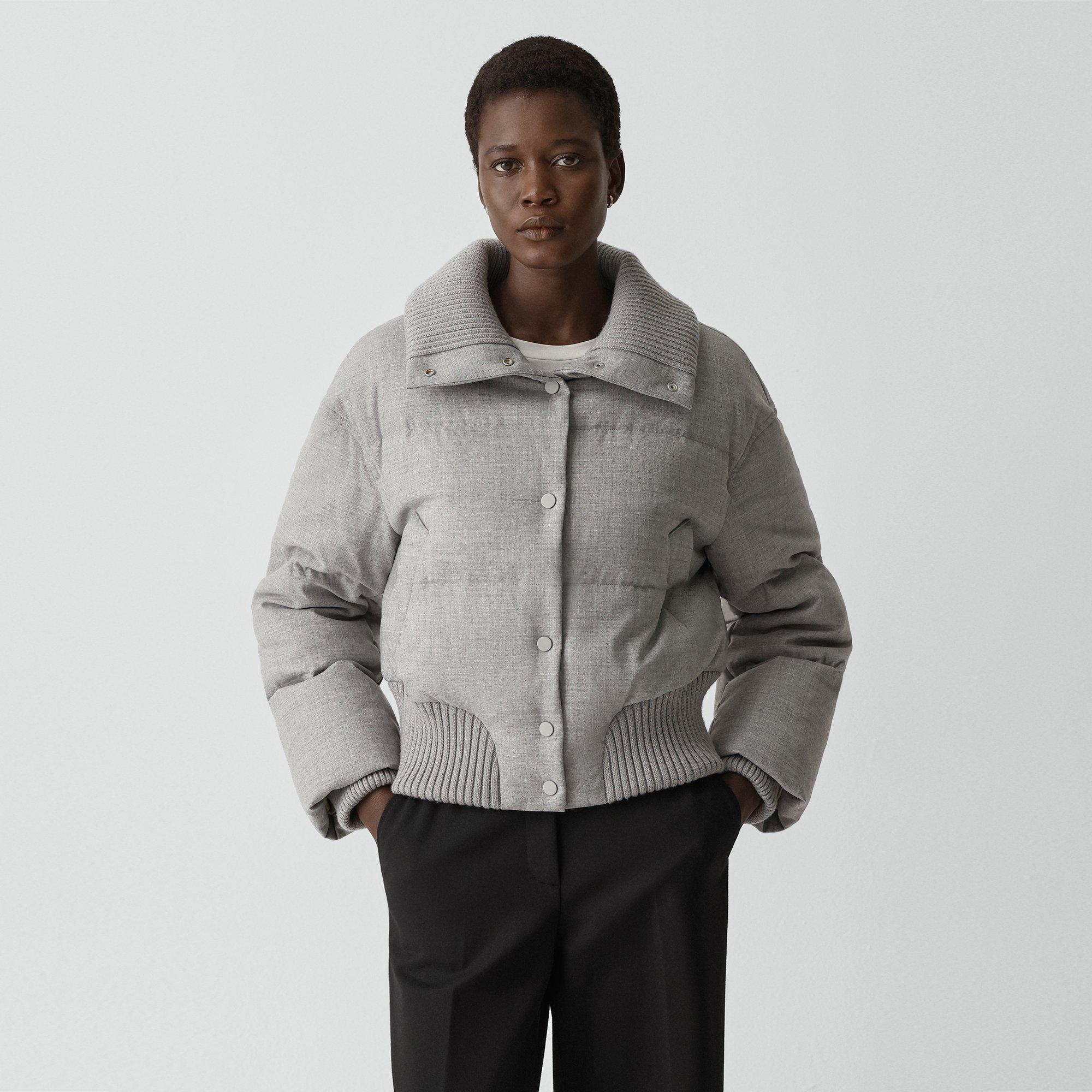 Theory Collared Puffer Jacket In Stretch Flannel In Gray