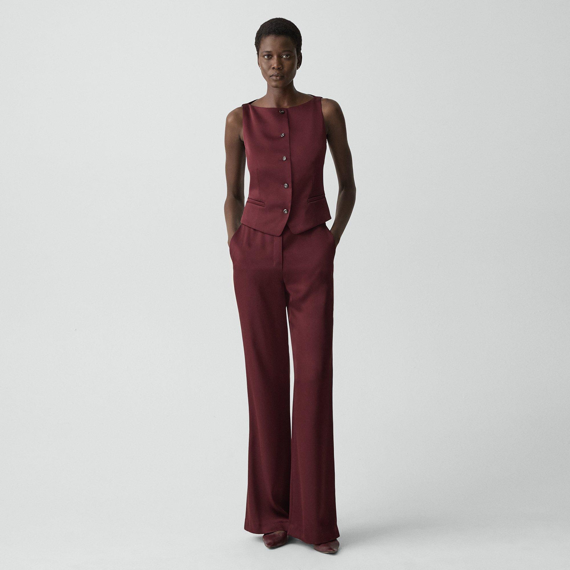 Theory Fluid Pant In Satin In Burgundy