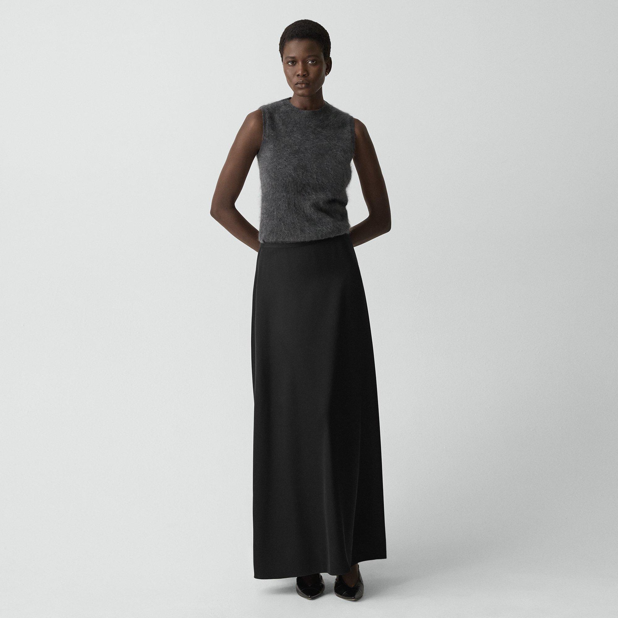 Theory A-line Maxi Skirt In Satin In Black