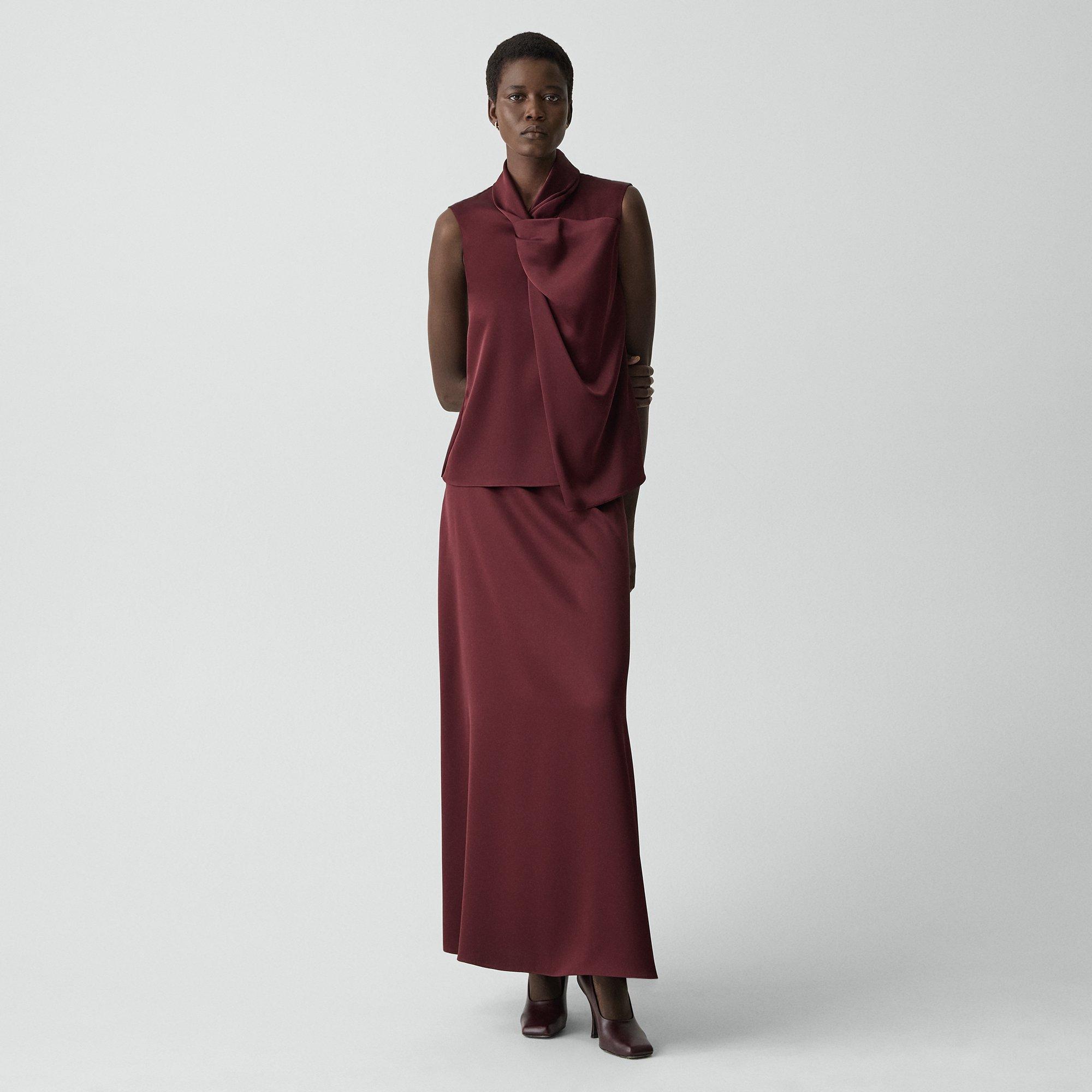 Theory A-line Maxi Skirt In Satin In Burgundy