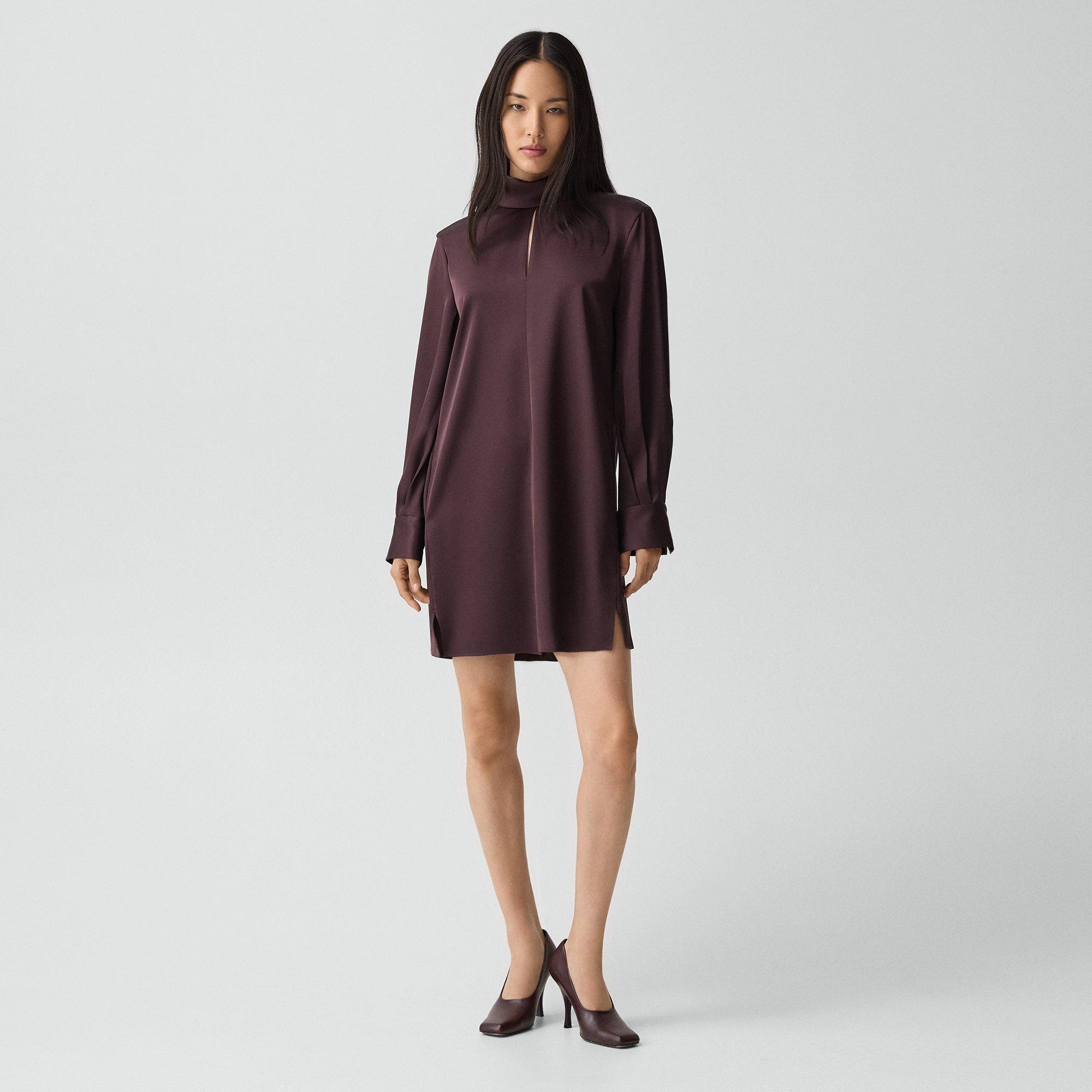 Theory Blouson Sleeve Dress In Satin In Purple
