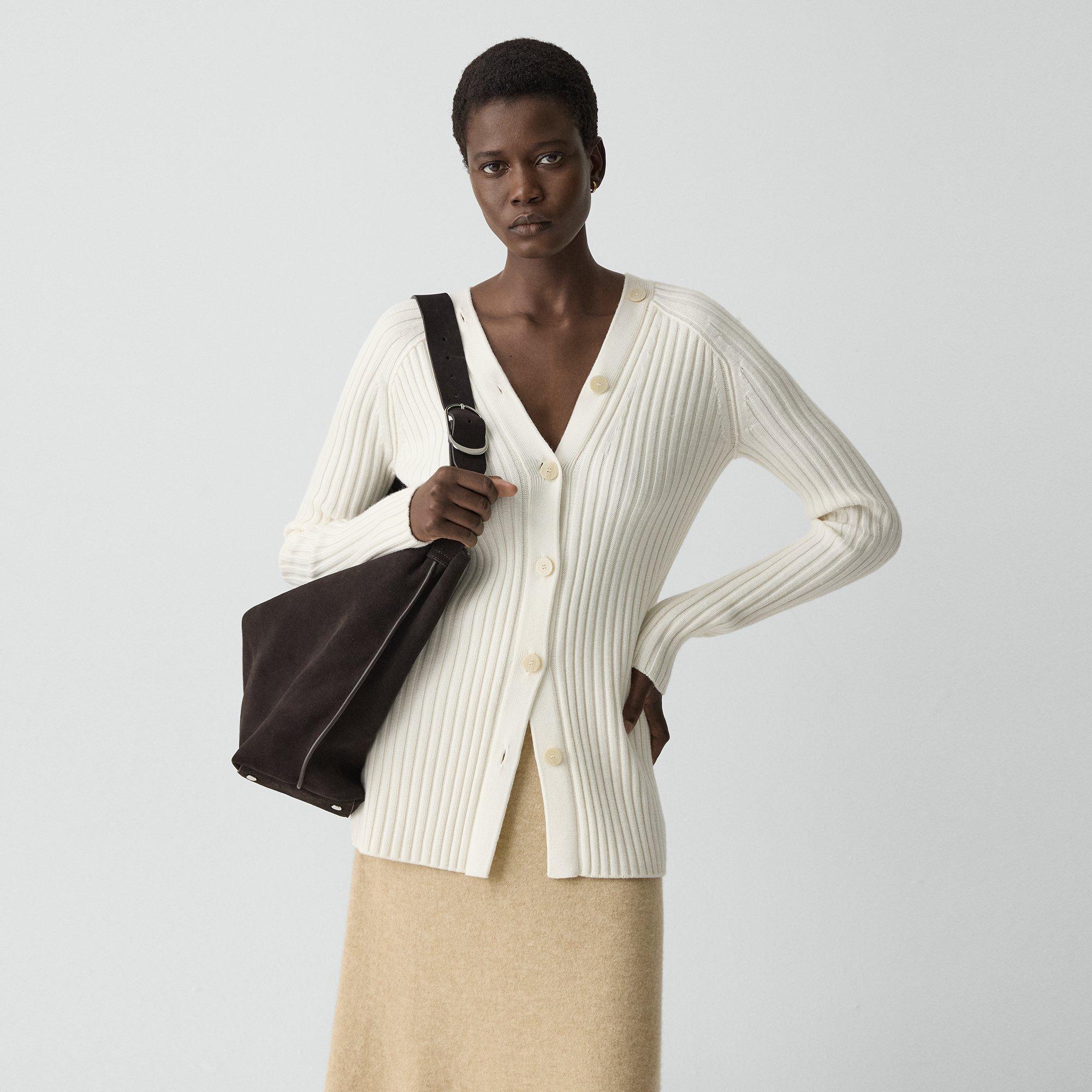 Theory Button-back Cardigan In Merino Wool In White