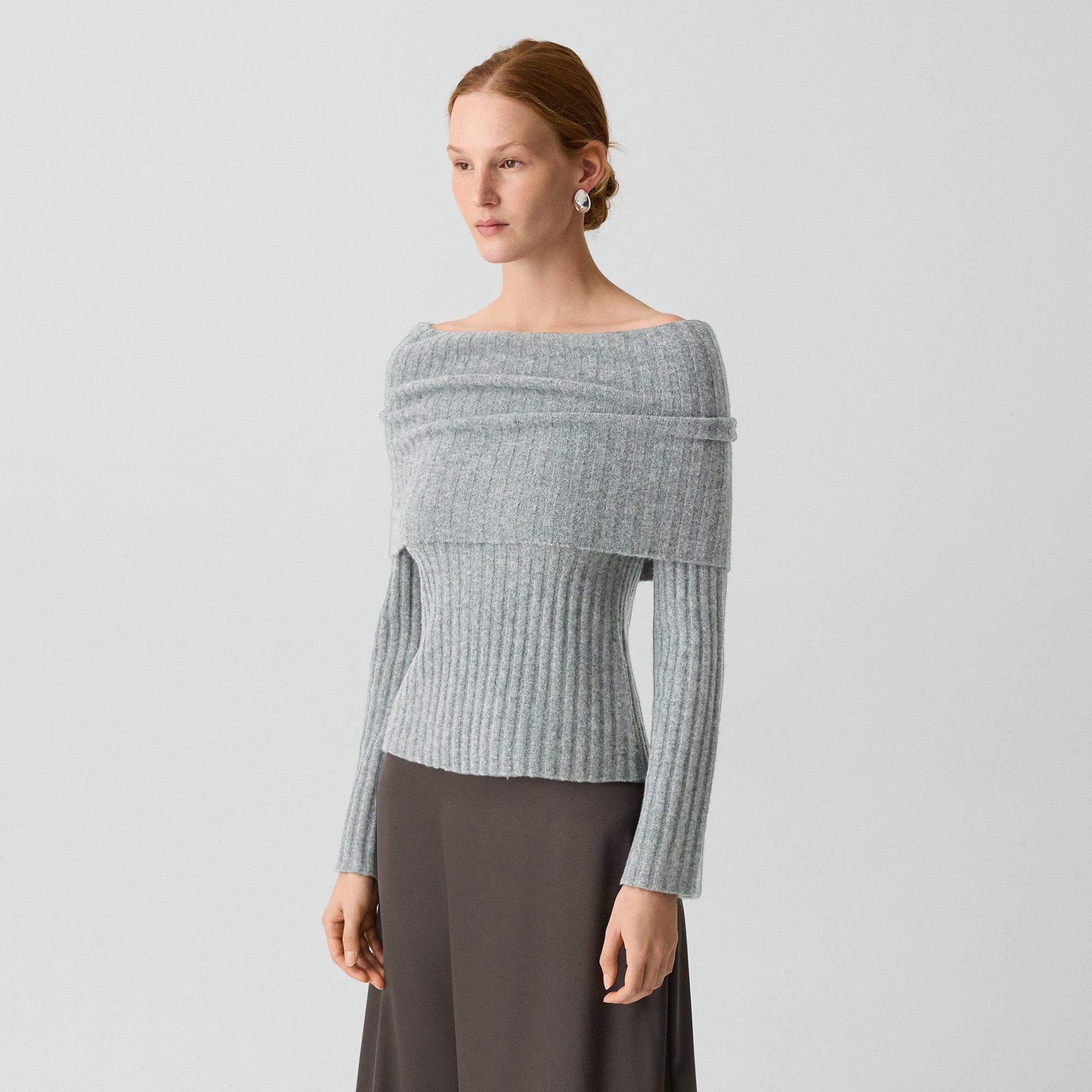 Theory Bell Sleeve Sweater In Astor Wool In Gray