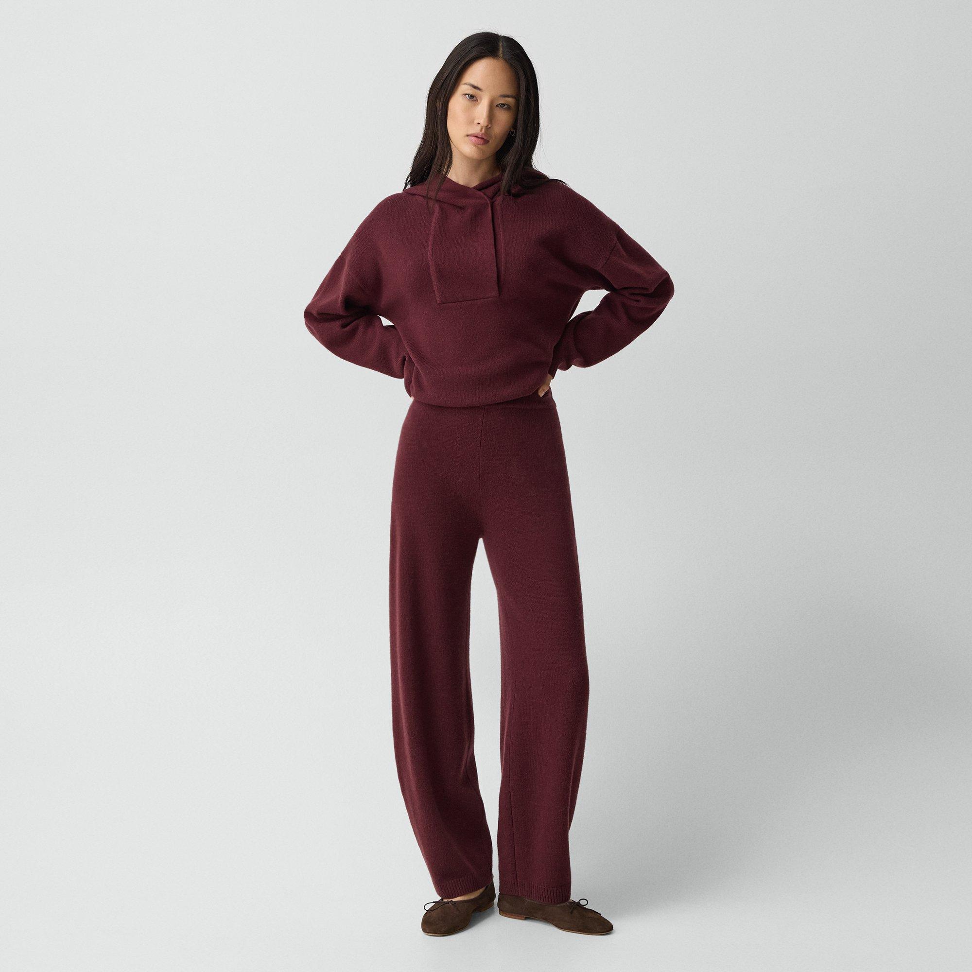 Theory Pull-on Pant In Felted Wool Cashmere In Burgundy
