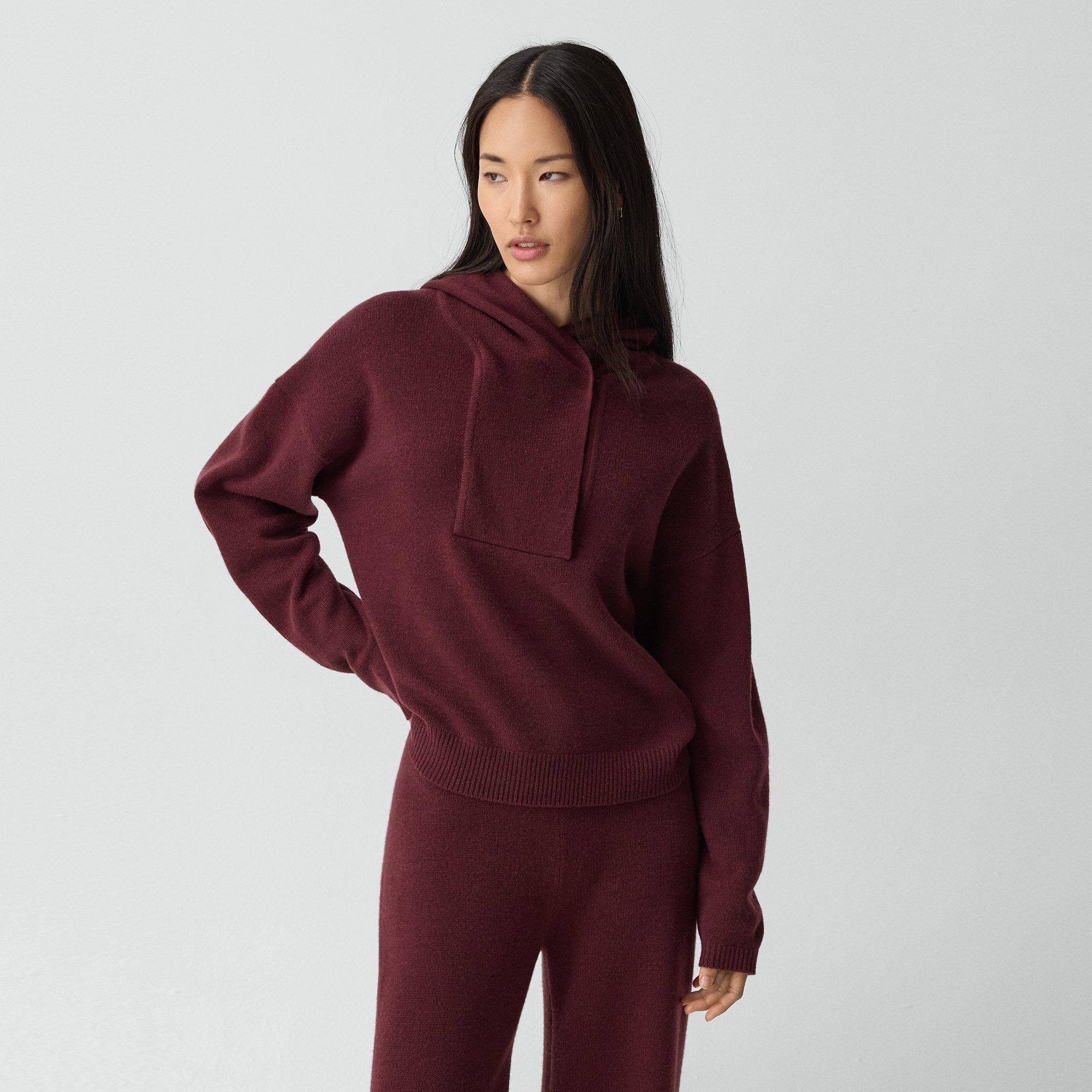 Theory Oversized Hoodie In Felted Wool-cashmere In Burgundy