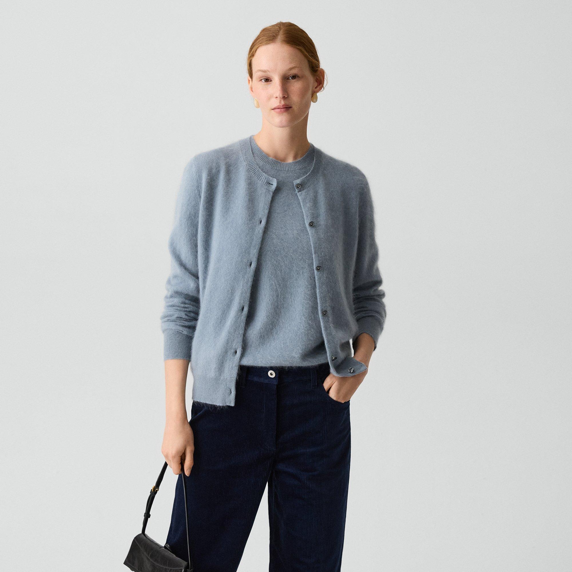 Theory Brushed Cardigan In Airy Cashmere In Blue