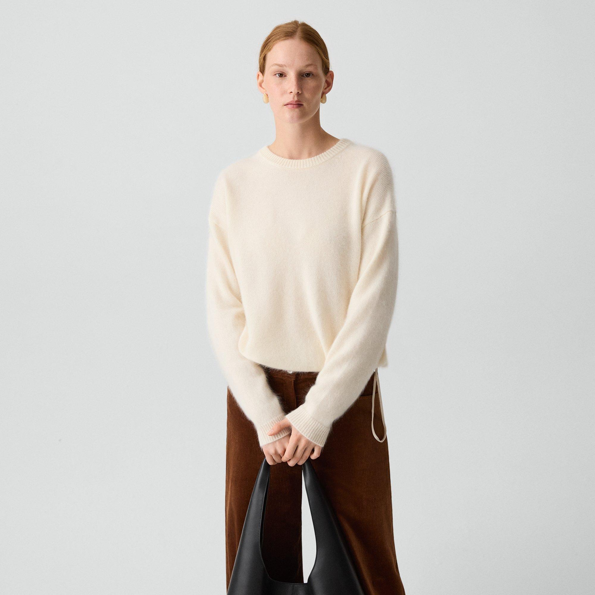 Theory Drawstring Sweatshirt In Airy Cashmere In White