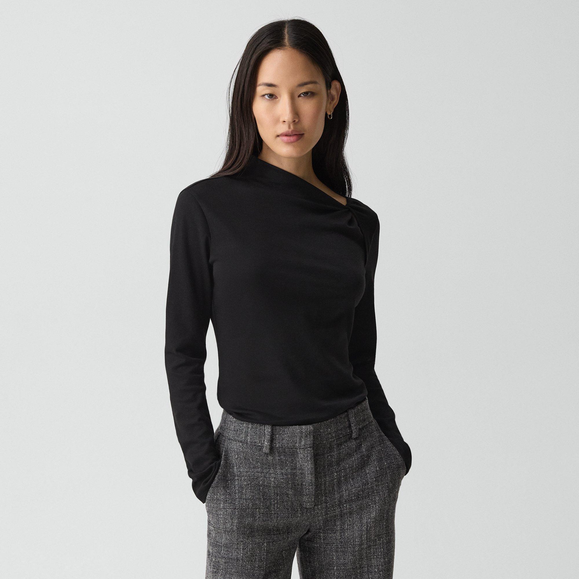 Theory Twist Neck Top In Cotton Jersey In Black