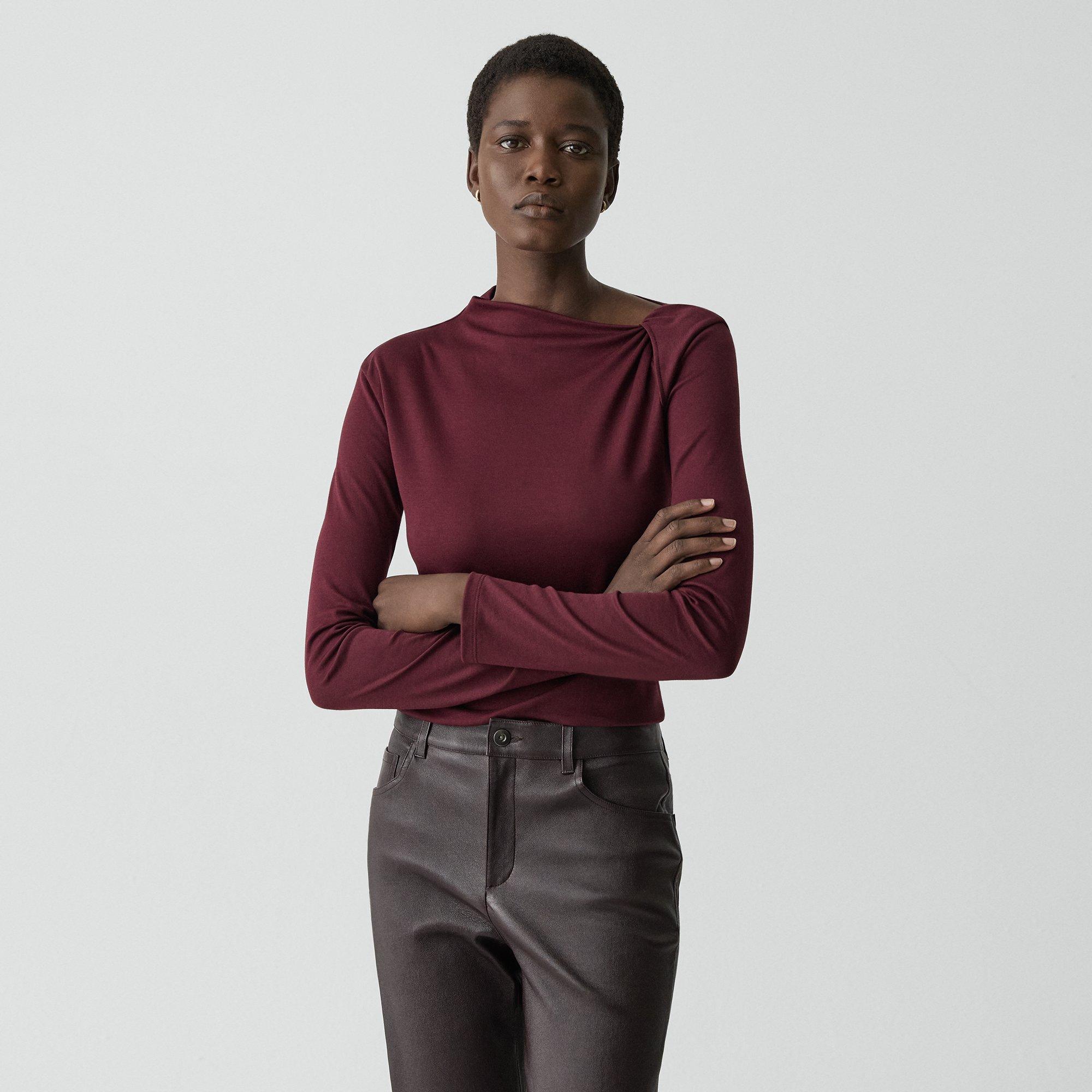 Theory Twist Neck Top In Cotton Jersey In Burgundy