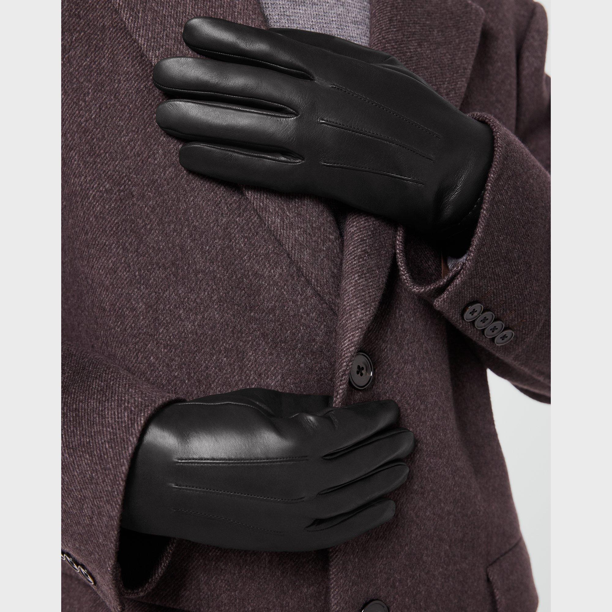 Theory Ribbed Cuff Tech Gloves In Leather In Black
