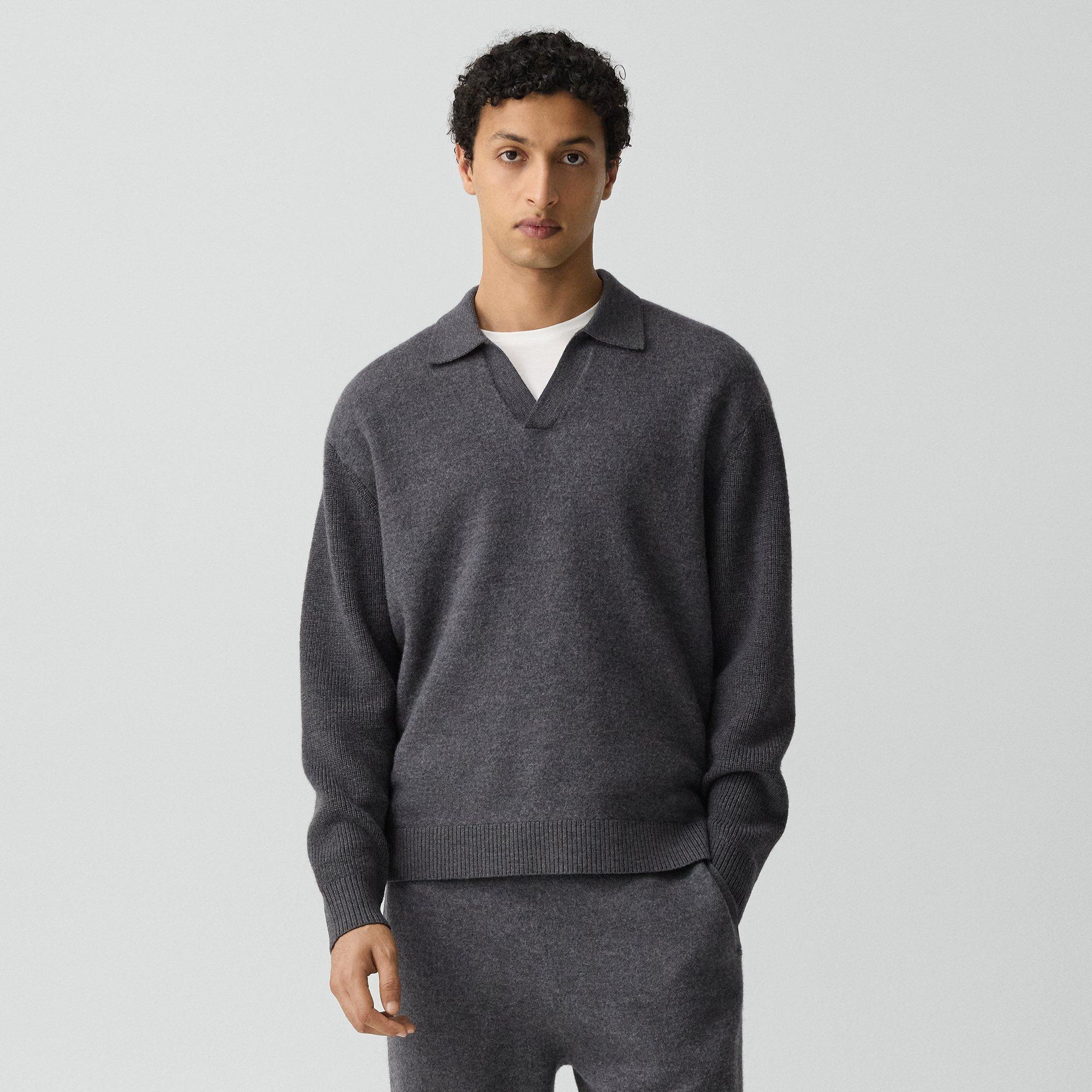 Theory Polo Sweater In Boiled Wool In Gray