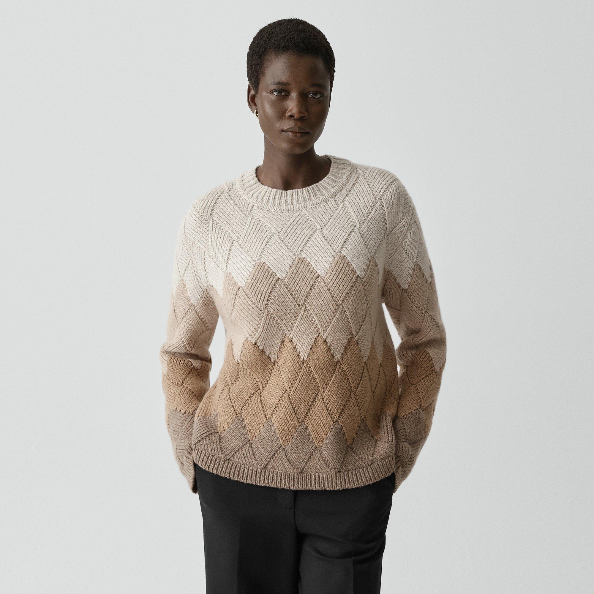 Theory Diamond Weave Sweater In Felted Wool-cashmere In Neutral