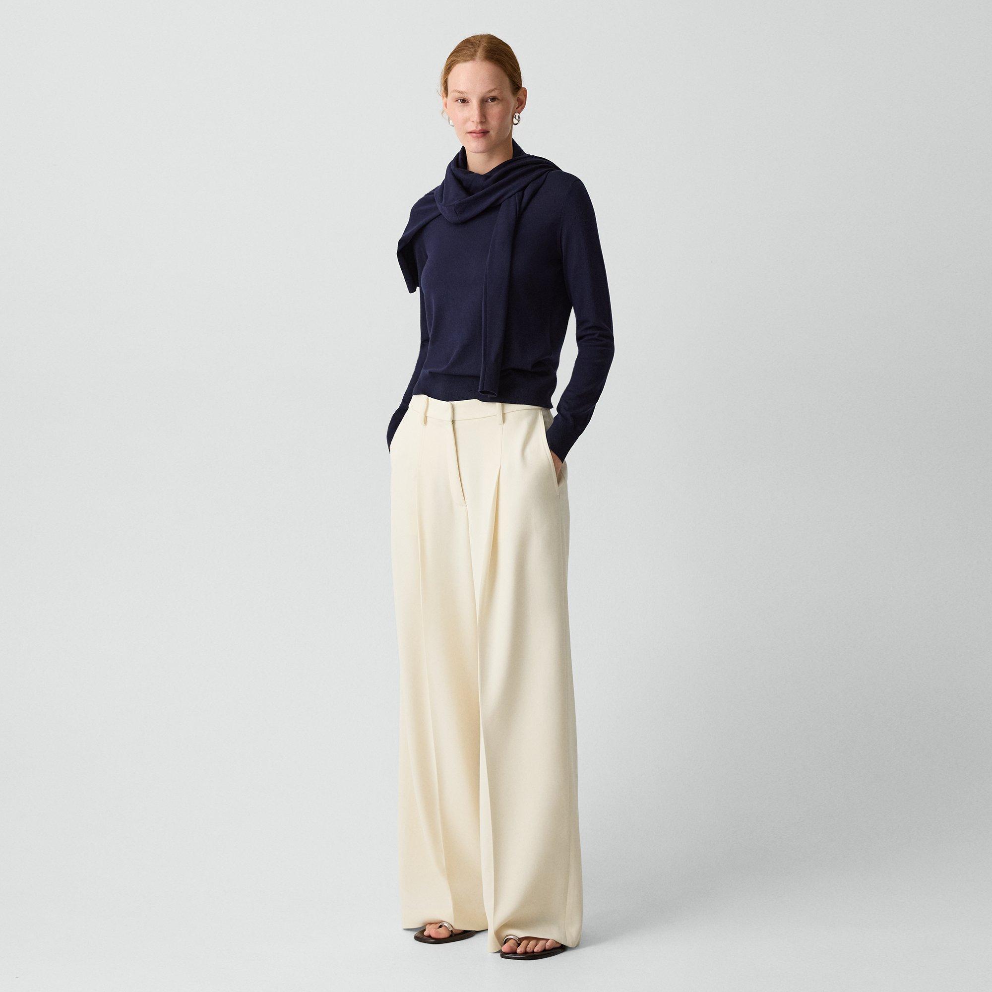 Pleated Wide-Leg Trousers in Admiral Crepe