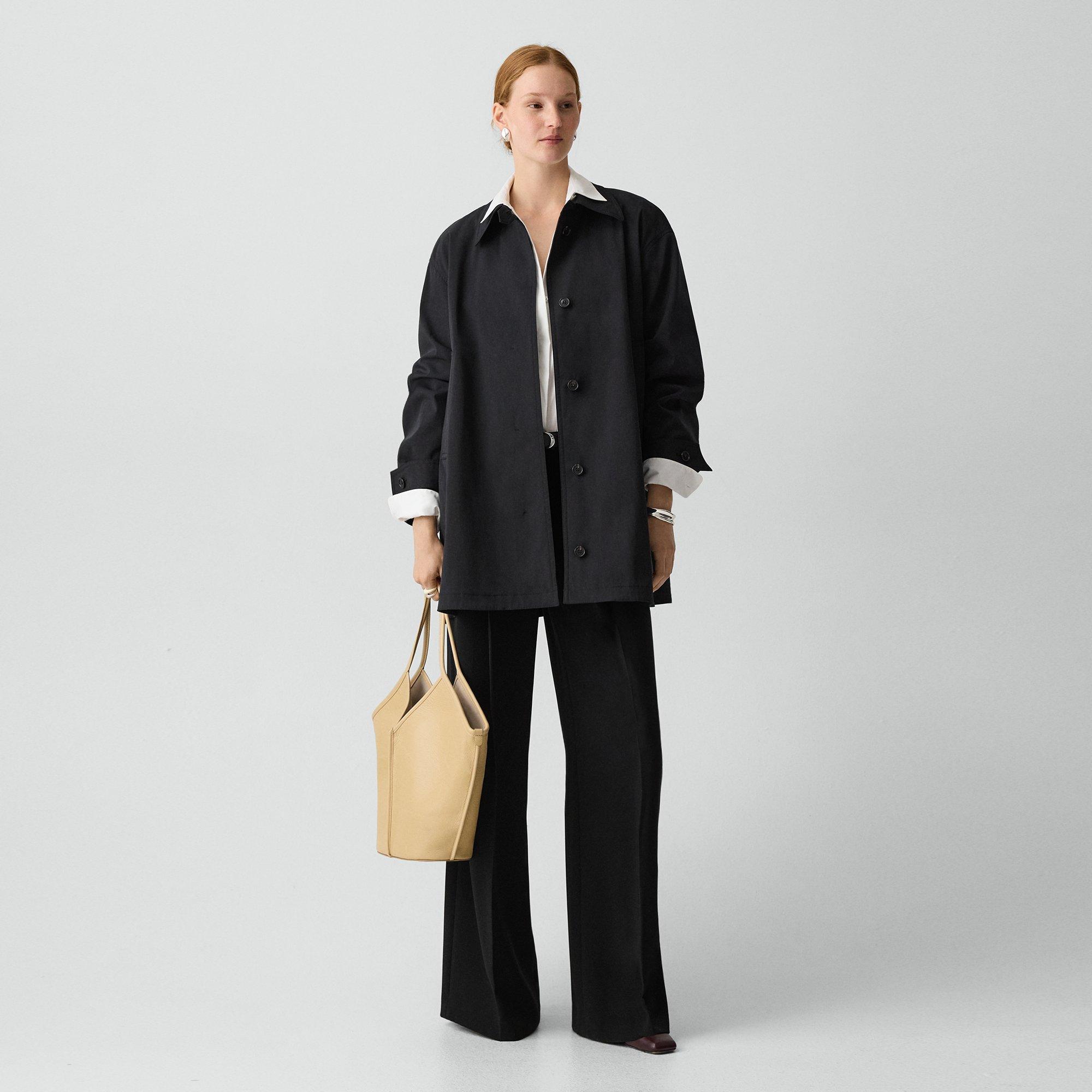 Theory A-line Trench Coat In Sleek Cotton In Black