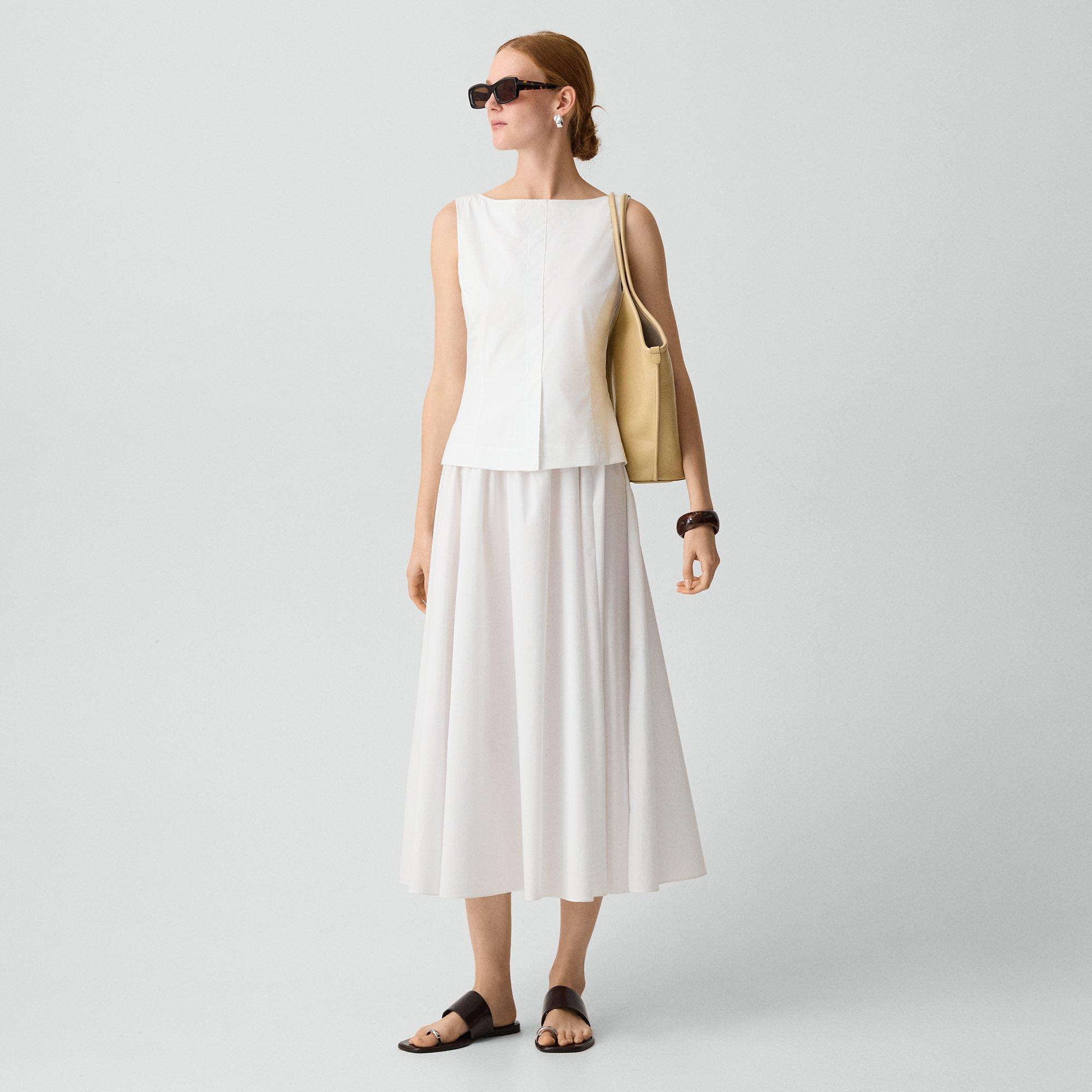 Theory Boatneck Midi Dress In Relaxed Poplin In White