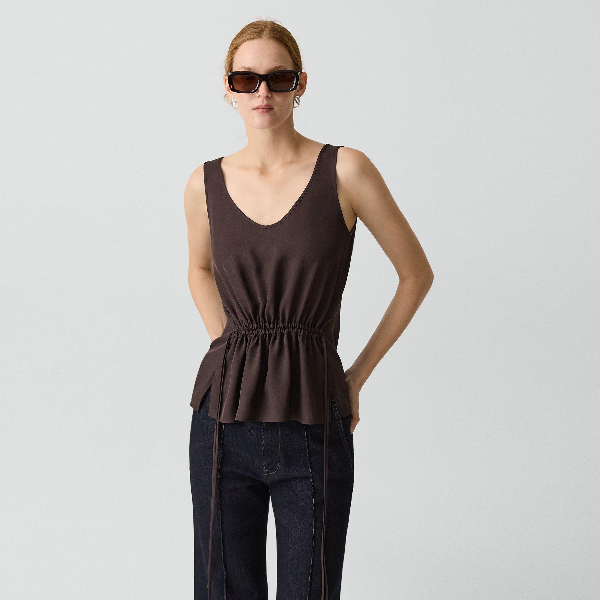 Theory Tie-waist Tank Top In Washed Twill In Brown
