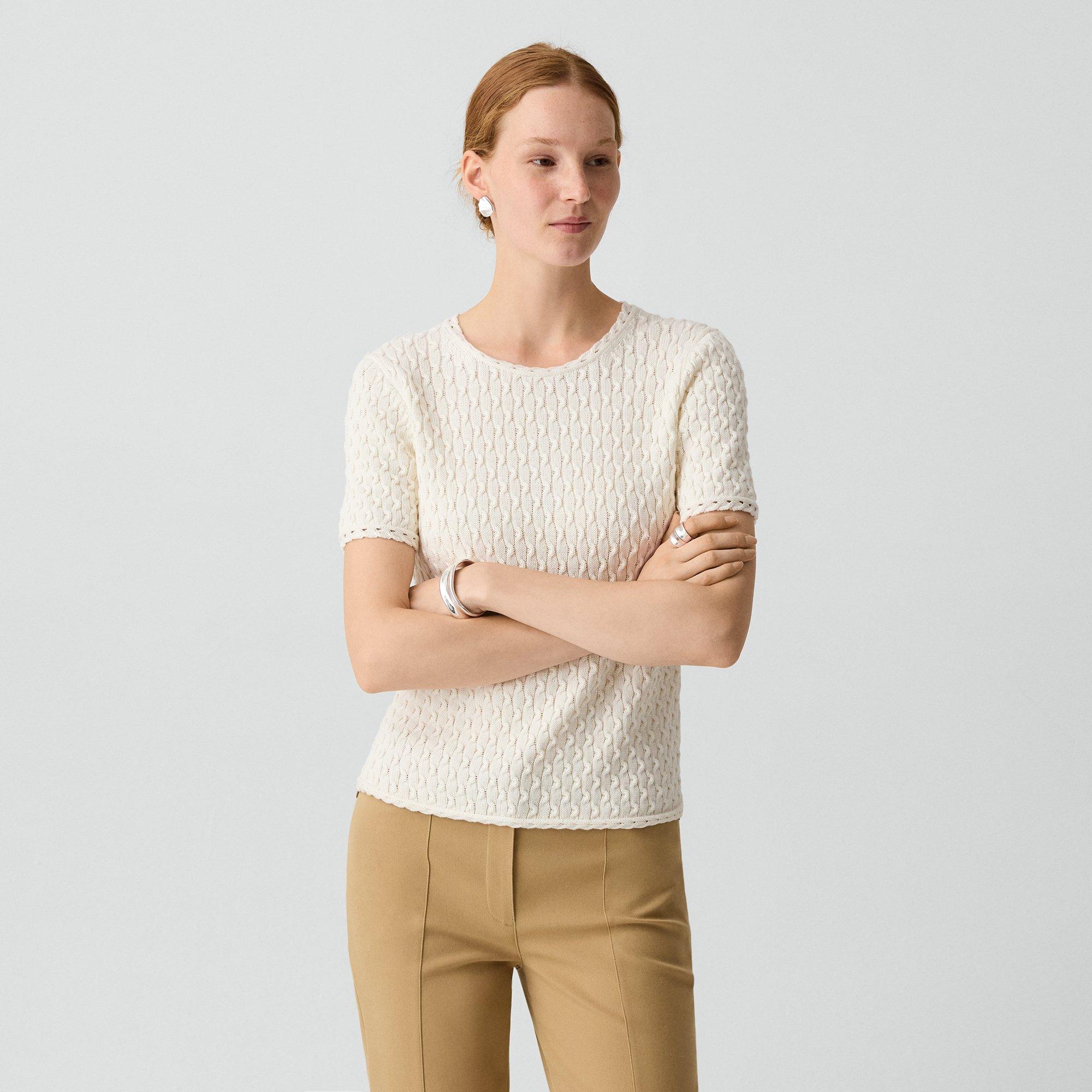 Theory Textured Tee In Orchard Cotton In White