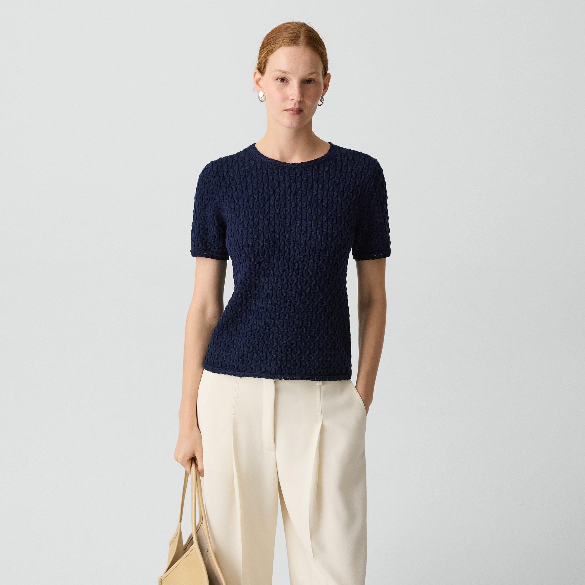 Theory Textured Tee In Orchard Cotton In Blue