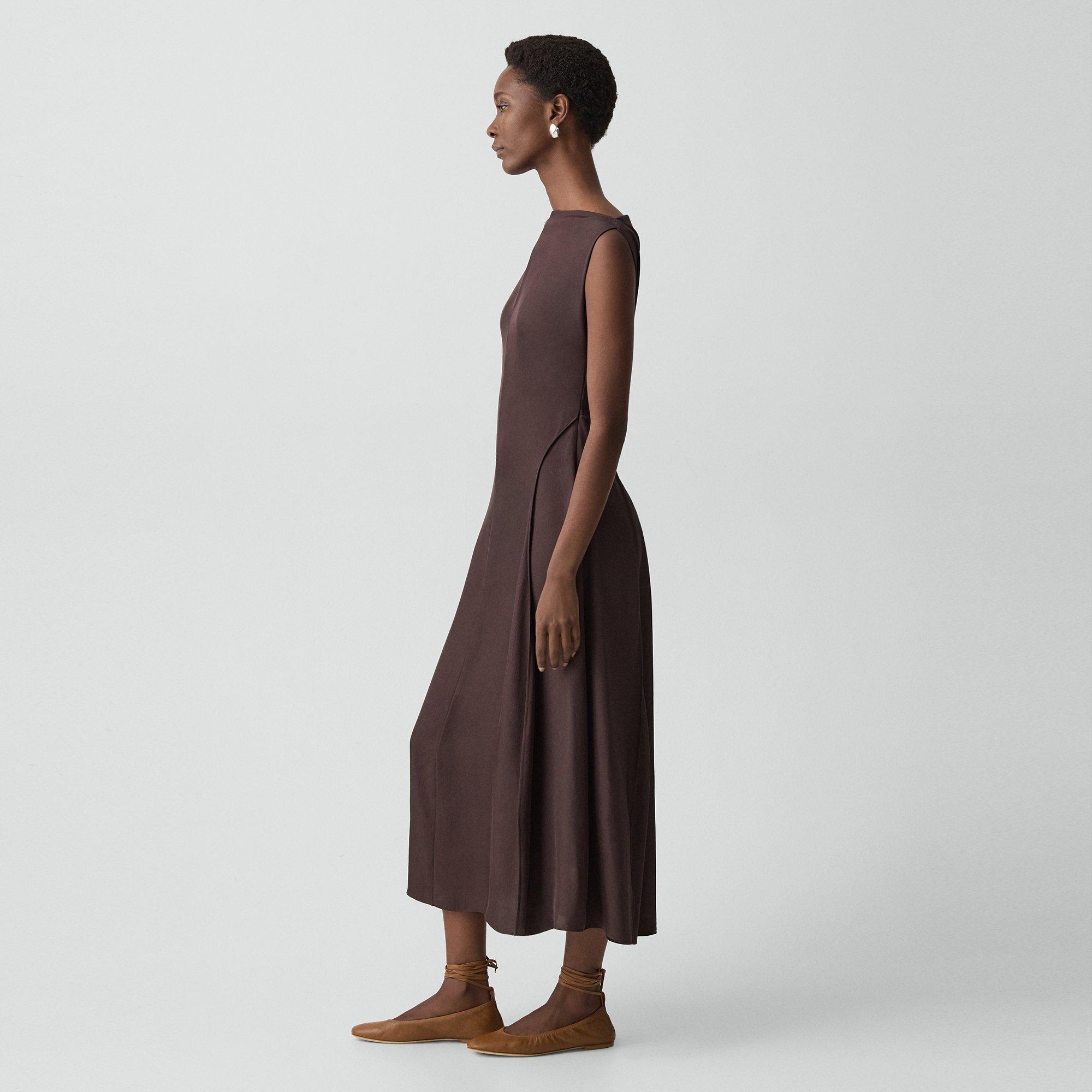 Theory Ruched Ballet Flat In Smooth Leather In Brown