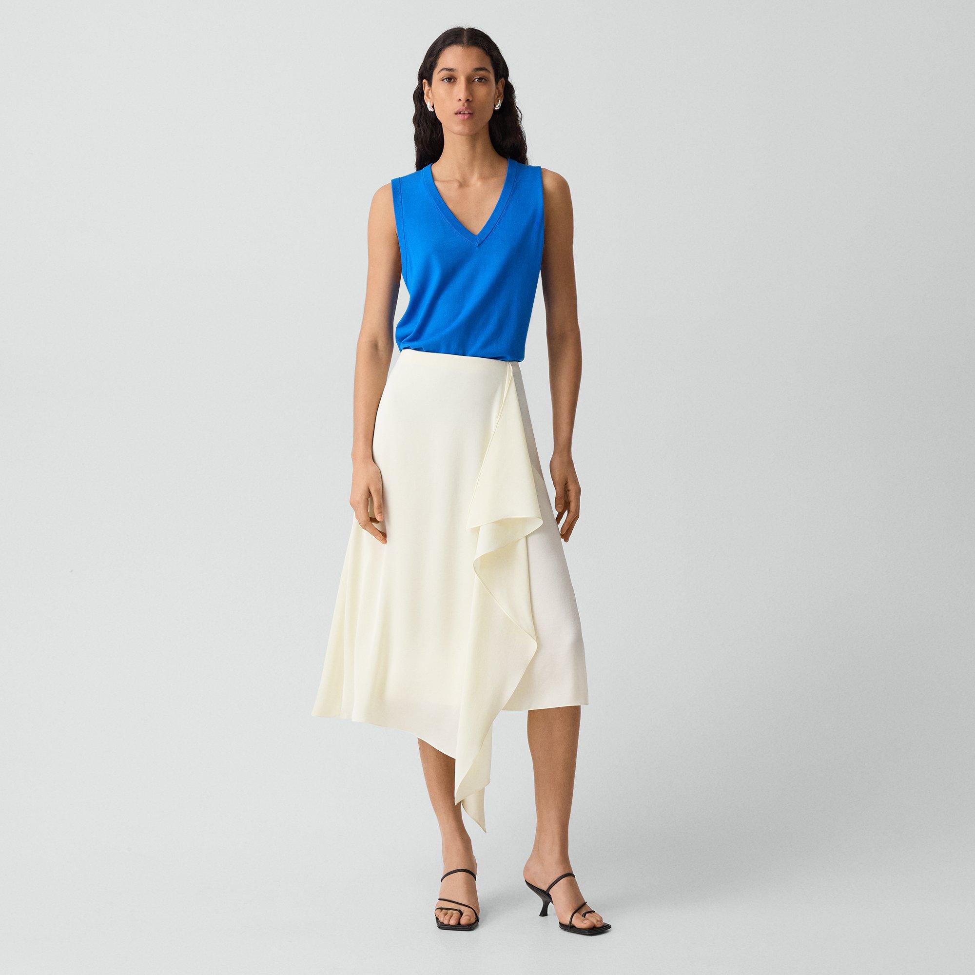 Theory Draped Sarong Skirt In Crushed Satin In White