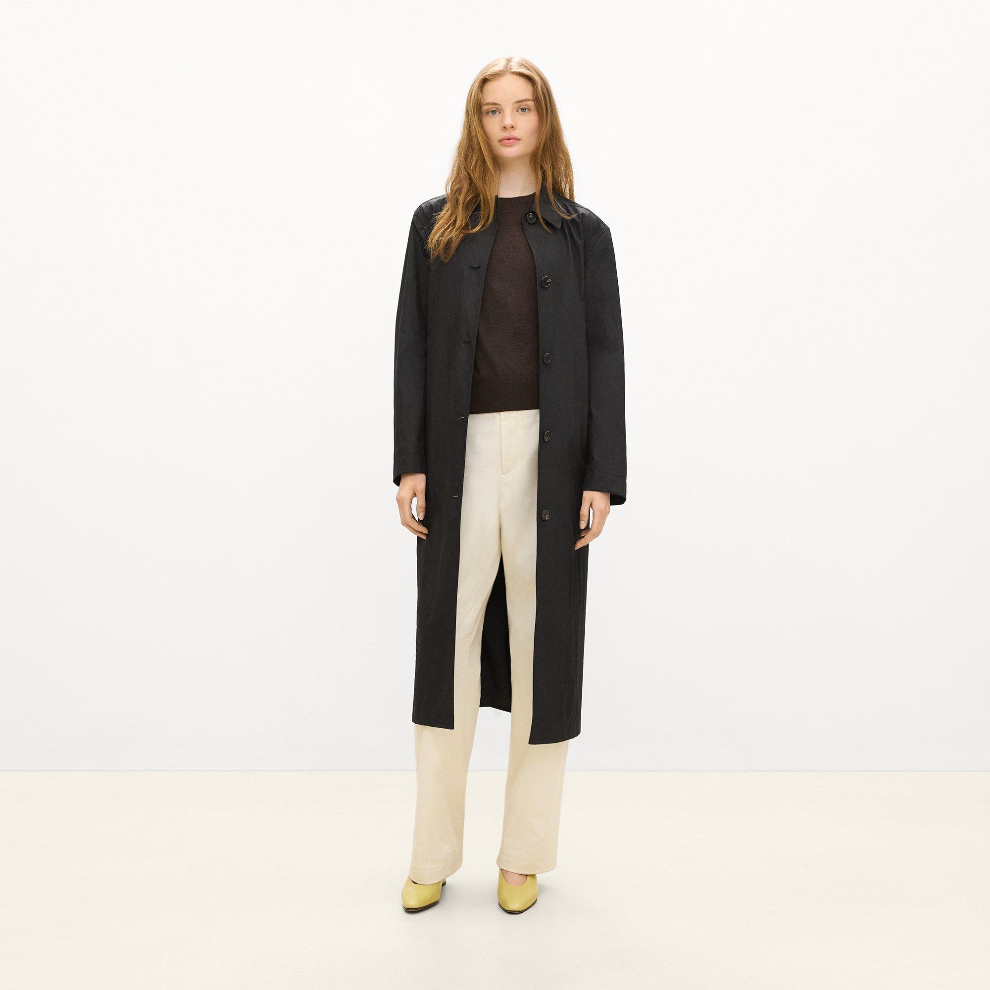 Theory Long Single-breasted Coat In Trench Cotton In Black