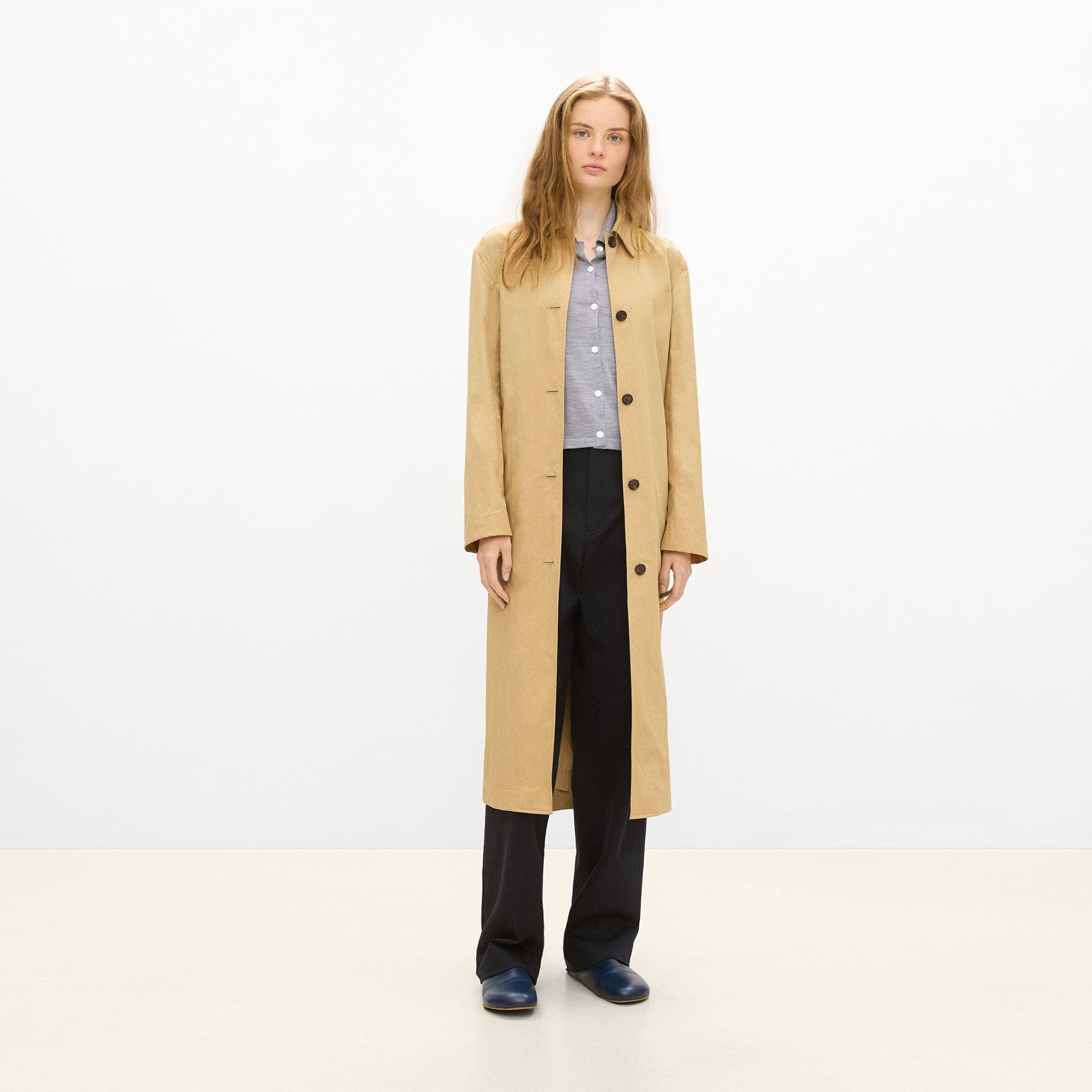 Theory Long Single-breasted Coat In Trench Cotton In Beige