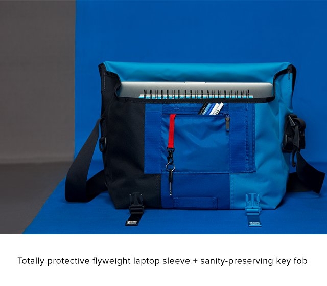 Totally protective flyweight laptop sleeve + sanity-preserving key fob

