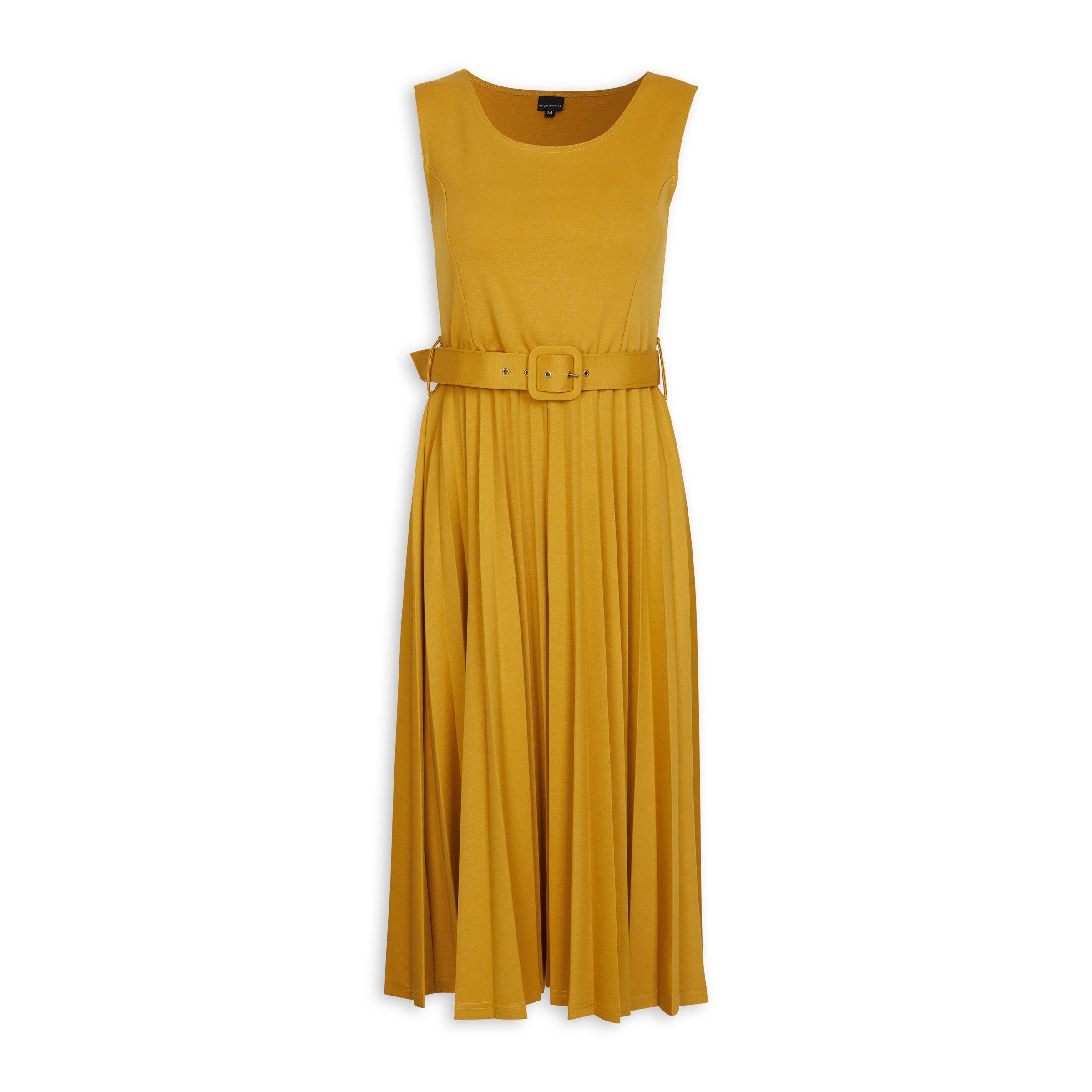 Mustard yellow clearance pleated dress