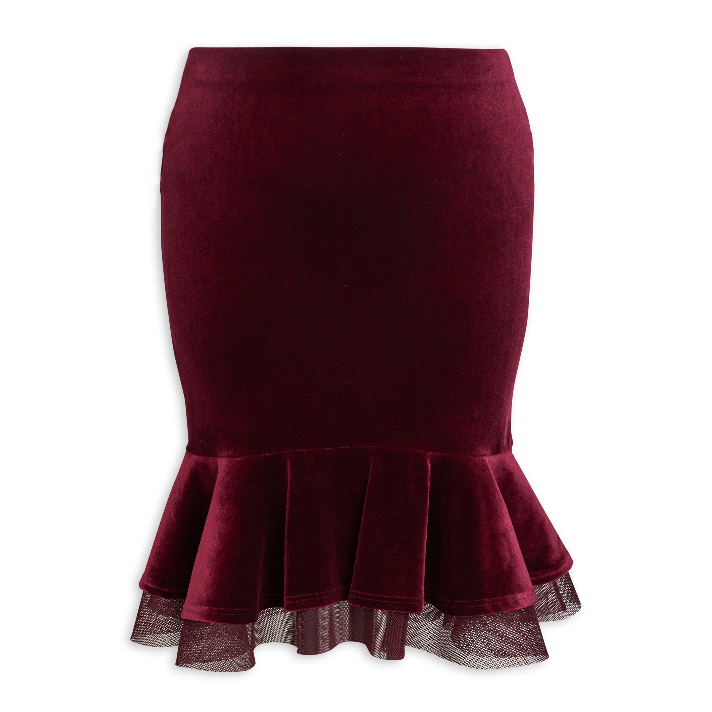 Burgundy pencil cheap skirt velvet