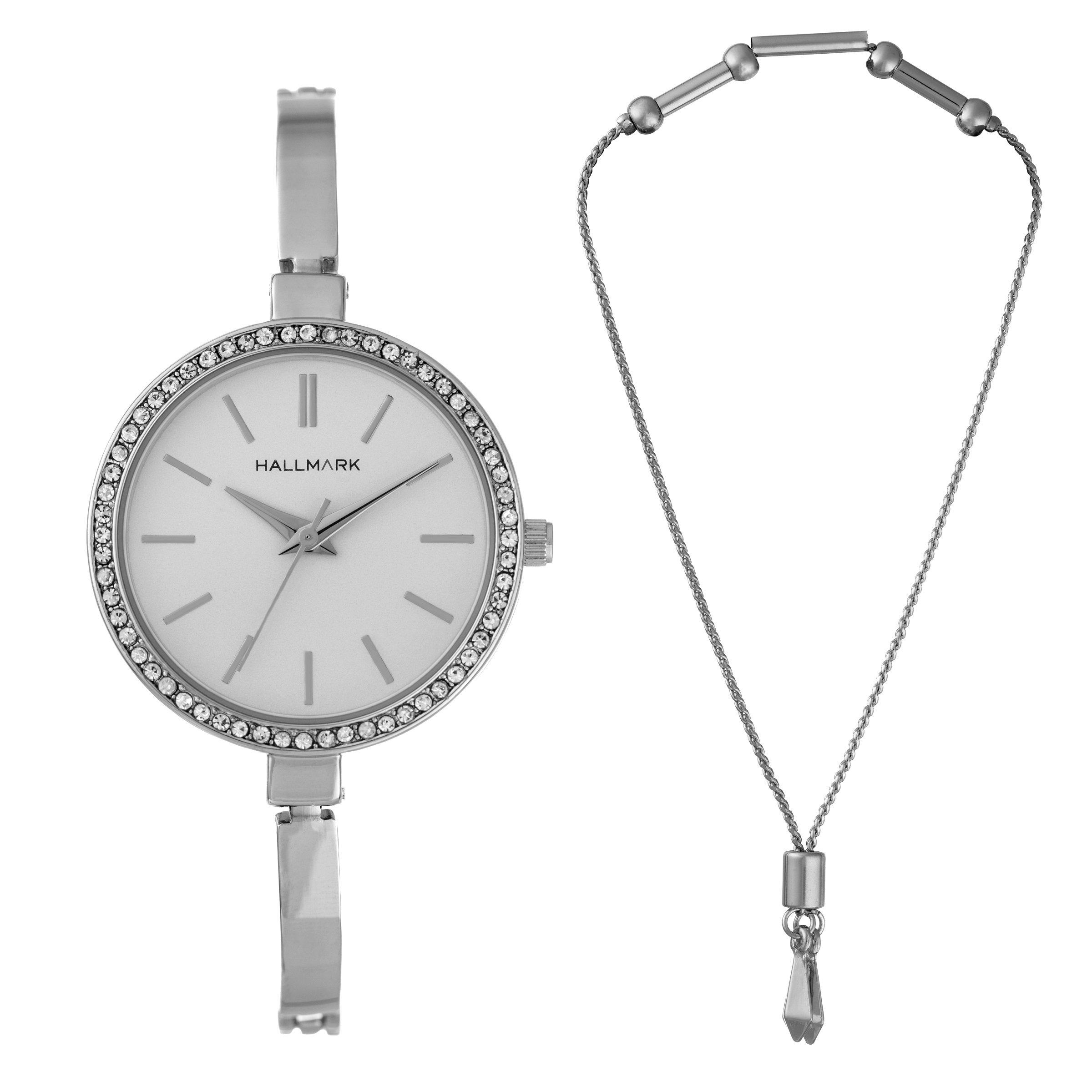 Ladies silver watch hot sale and bracelet set